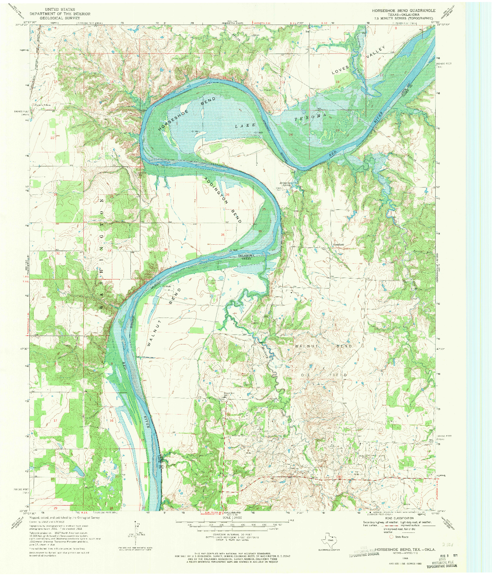 USGS 1:24000-SCALE QUADRANGLE FOR HORSESHOE BEND, TX 1968