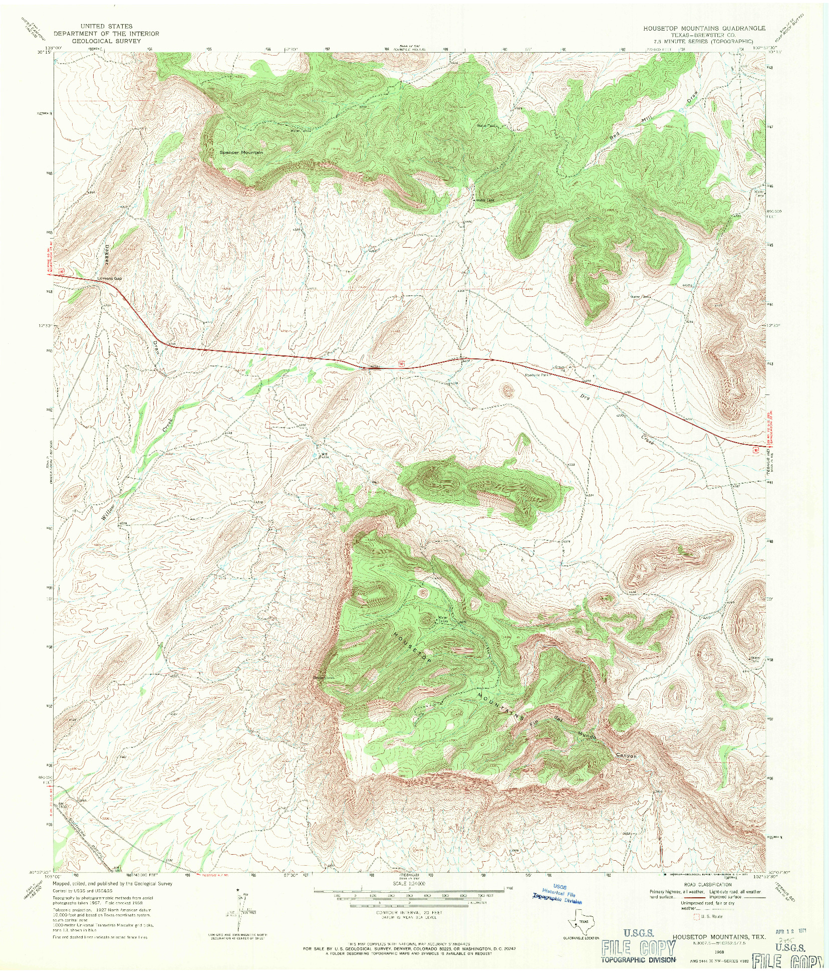 USGS 1:24000-SCALE QUADRANGLE FOR HOUSETOP MOUNTAINS, TX 1968