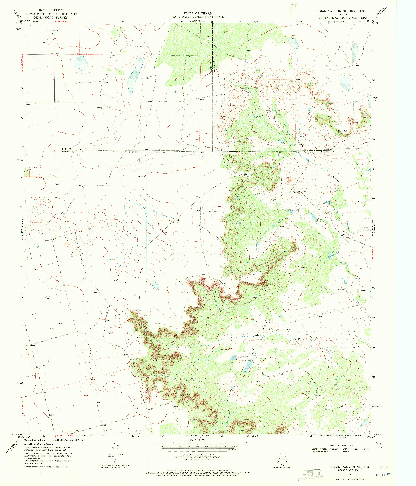 USGS 1:24000-SCALE QUADRANGLE FOR INDIAN CANYON NE, TX 1969