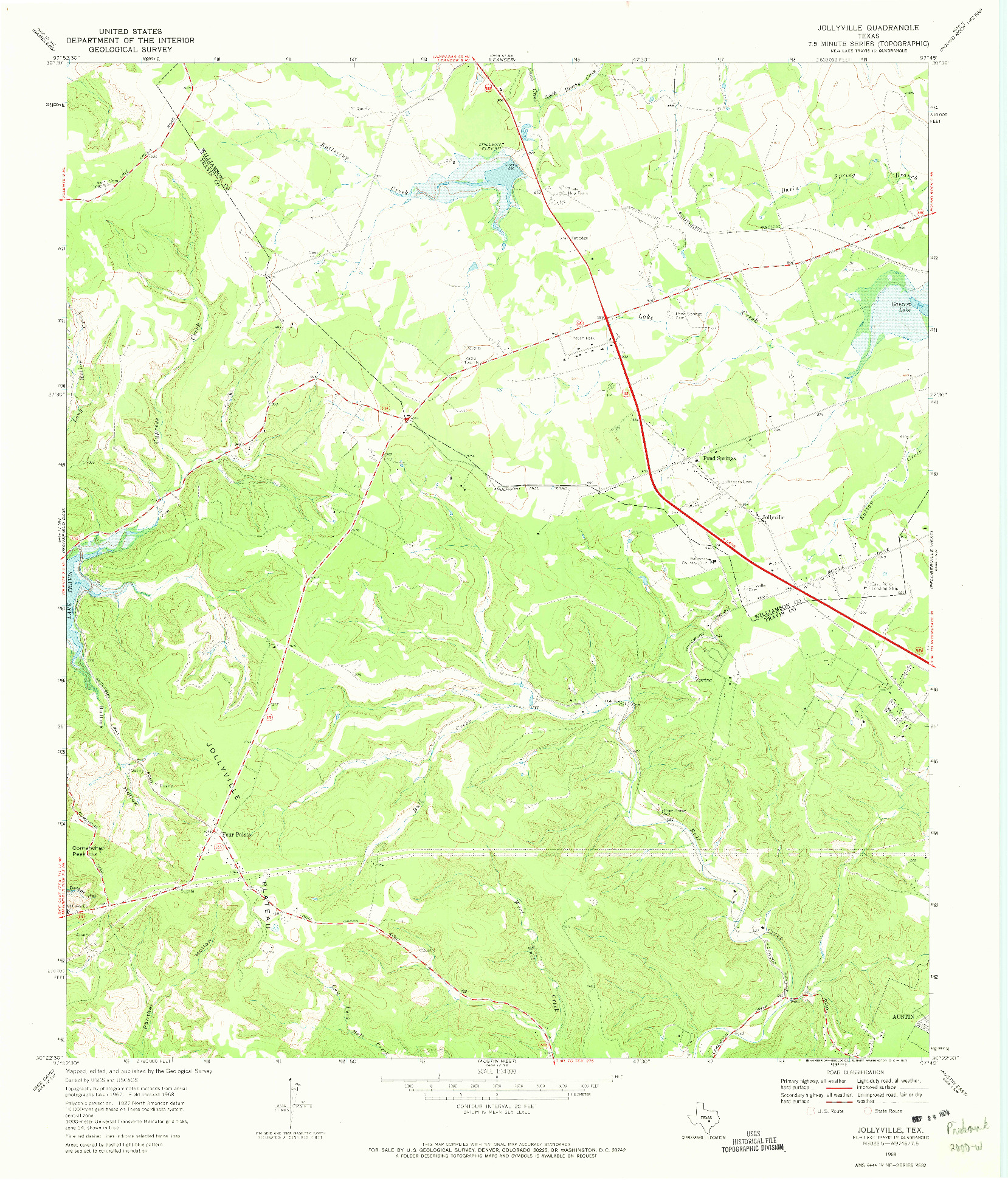 USGS 1:24000-SCALE QUADRANGLE FOR JOLLYVILLE, TX 1968