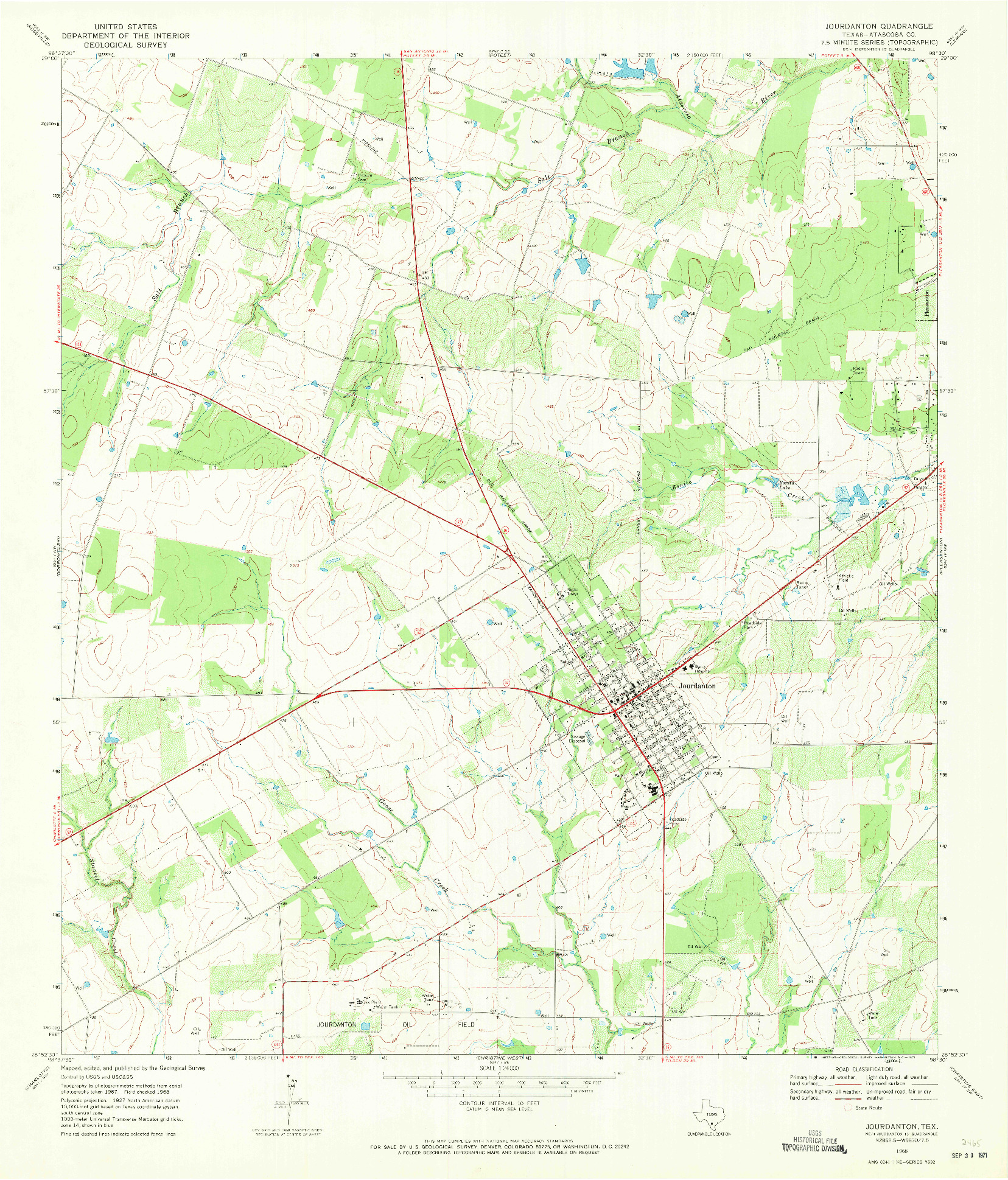 USGS 1:24000-SCALE QUADRANGLE FOR JOURDANTON, TX 1968