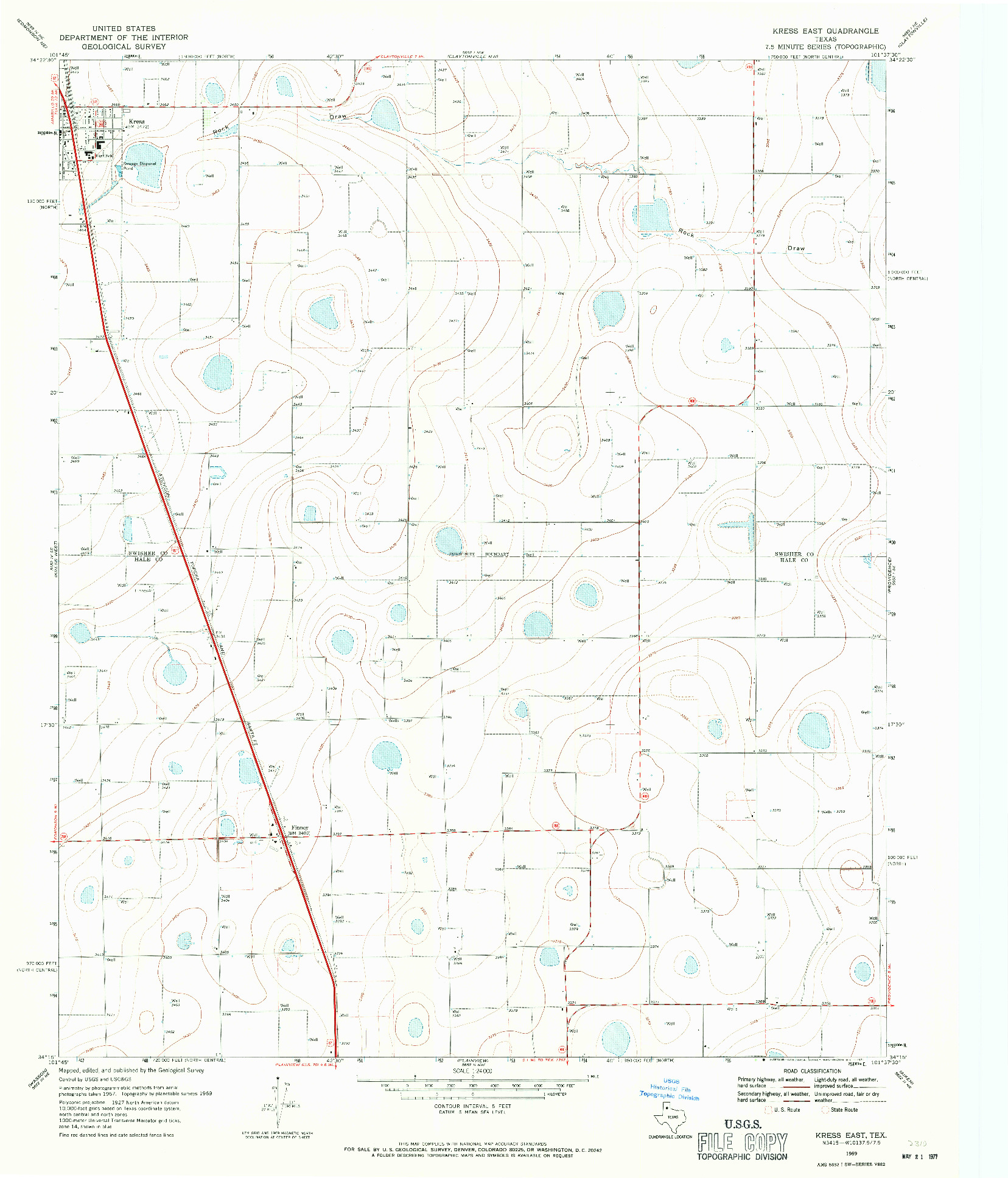 USGS 1:24000-SCALE QUADRANGLE FOR KRESS EAST, TX 1969