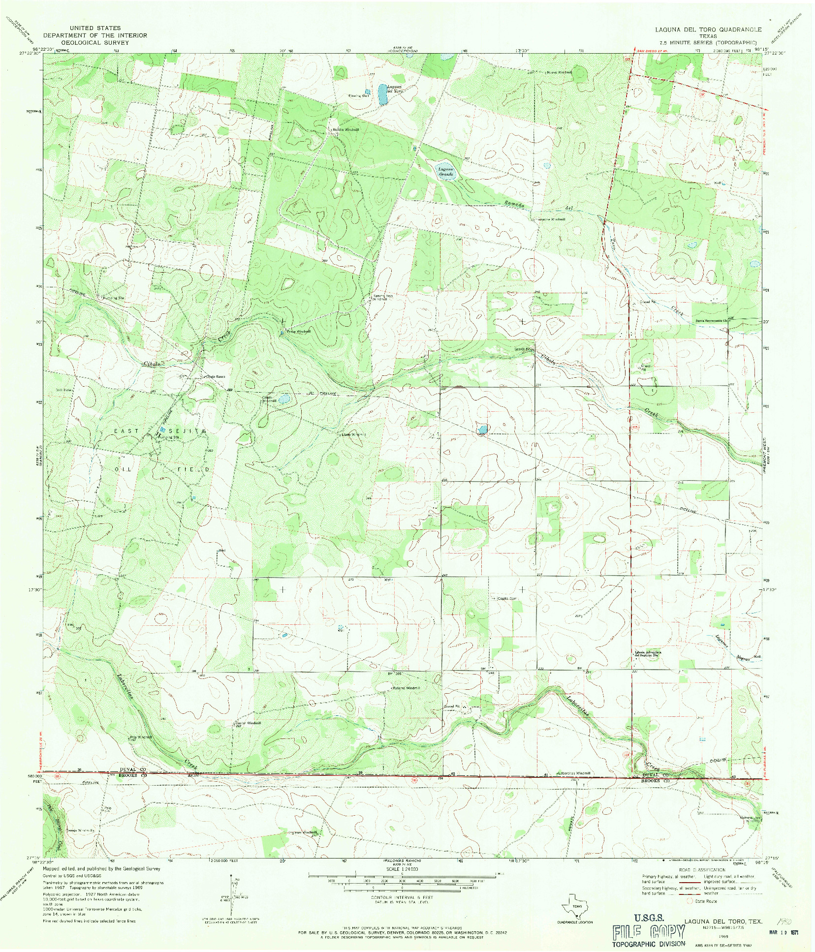 USGS 1:24000-SCALE QUADRANGLE FOR LAGUNA DEL TORO, TX 1969