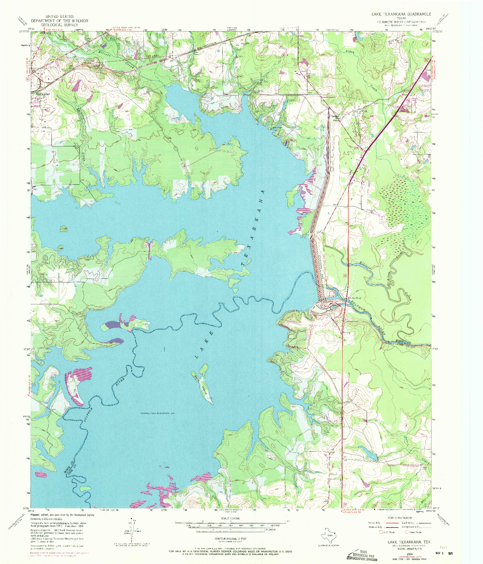 USGS 1:24000-SCALE QUADRANGLE FOR LAKE TEXARKANA, TX 1954
