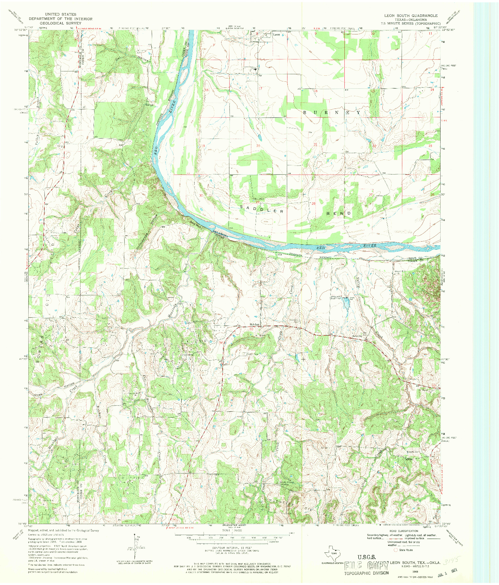 USGS 1:24000-SCALE QUADRANGLE FOR LEON SOUTH, TX 1968
