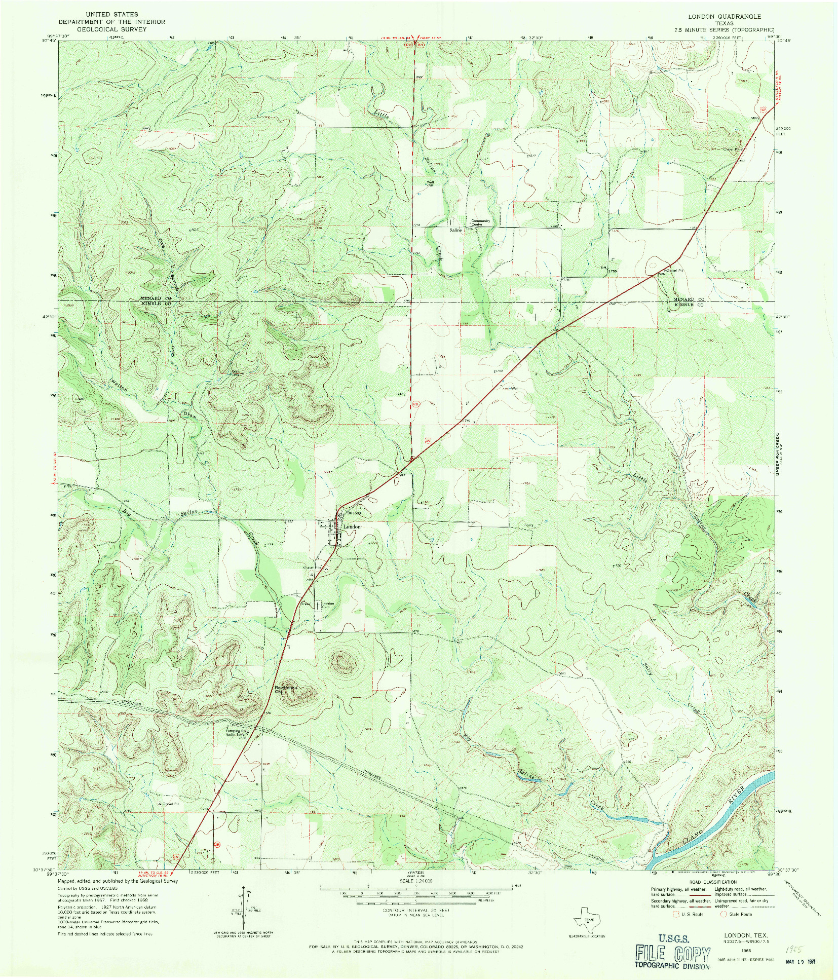 USGS 1:24000-SCALE QUADRANGLE FOR LONDON, TX 1968