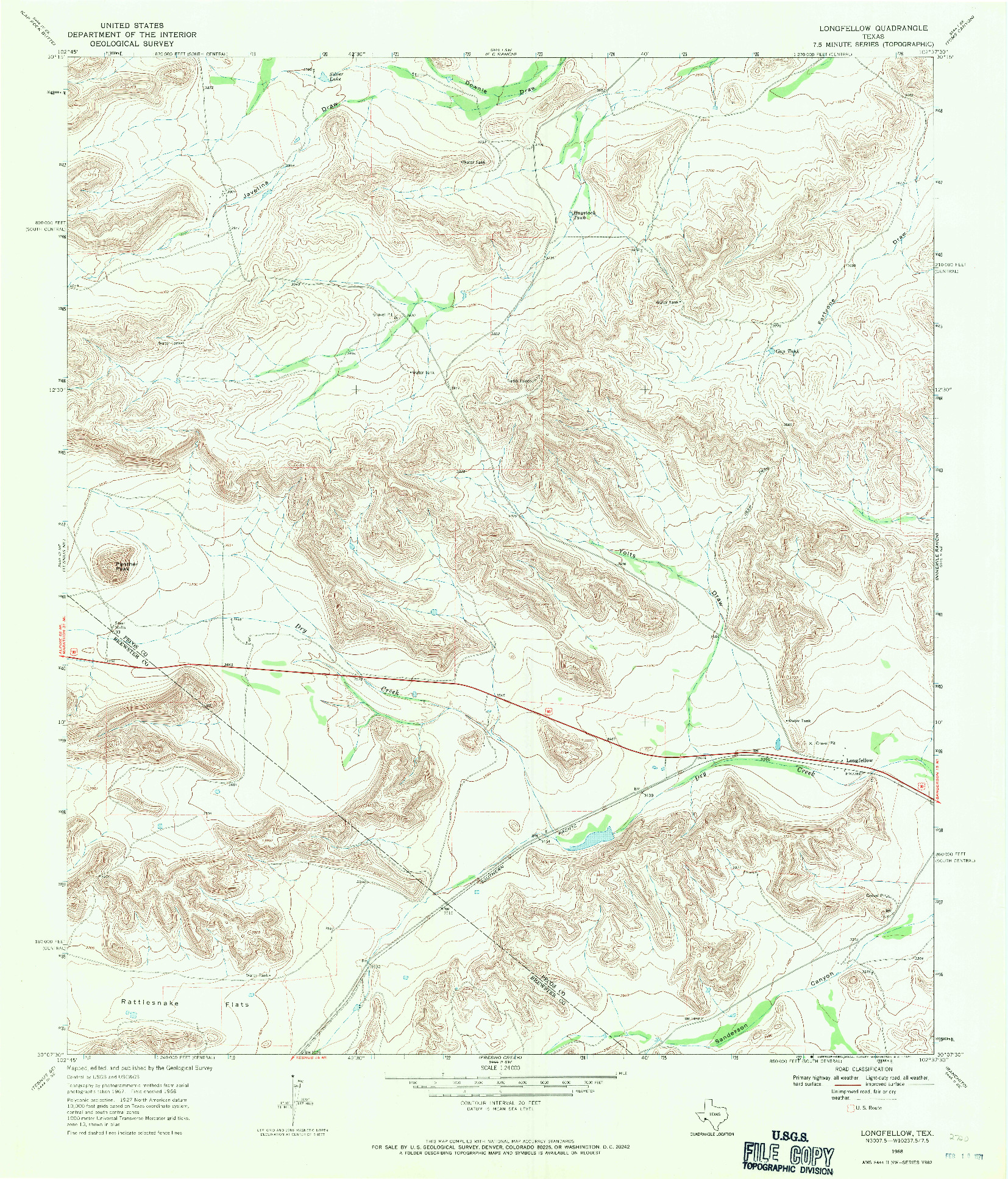 USGS 1:24000-SCALE QUADRANGLE FOR LONGFELLOW, TX 1968