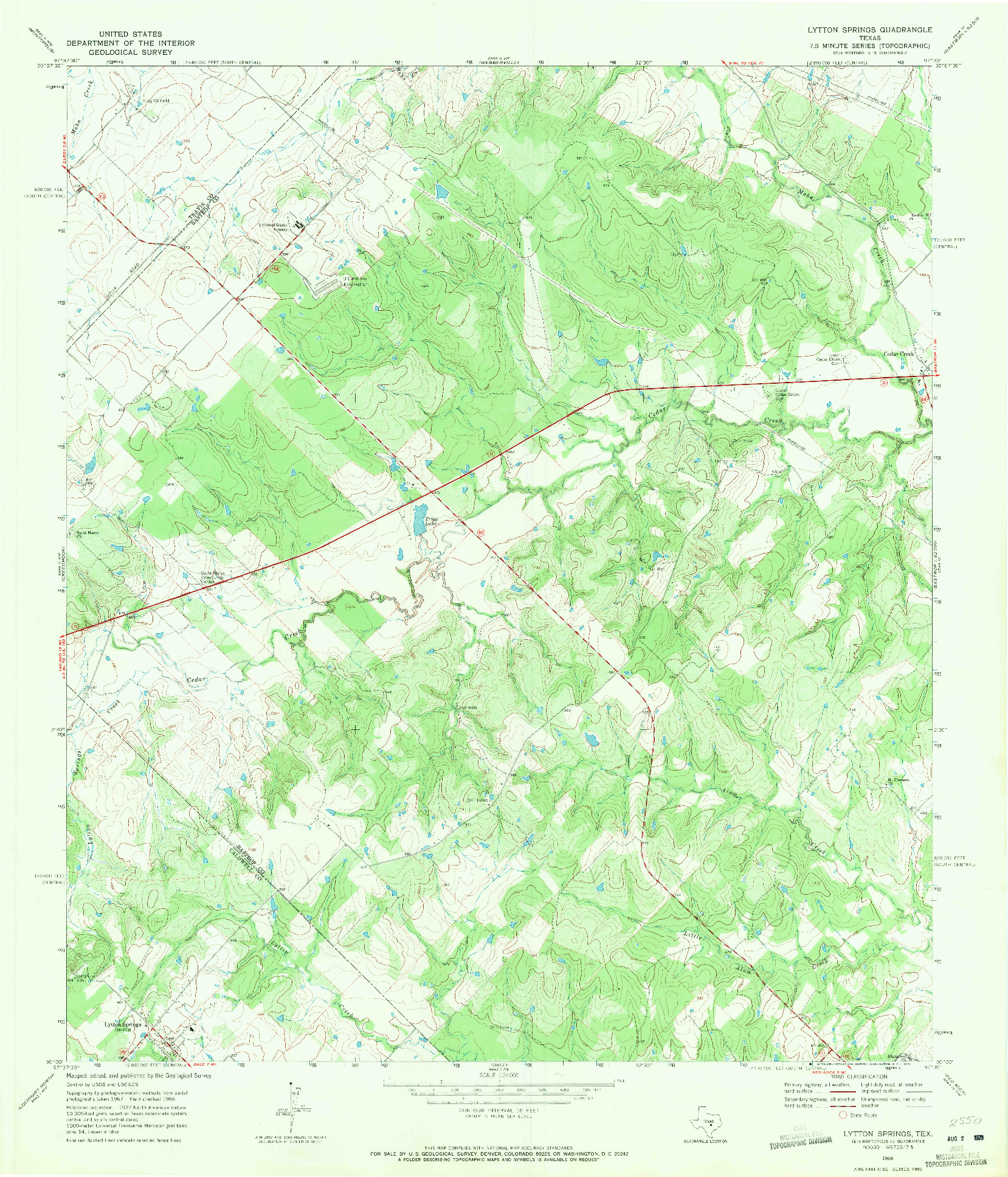 USGS 1:24000-SCALE QUADRANGLE FOR LYTTON SPRINGS, TX 1968