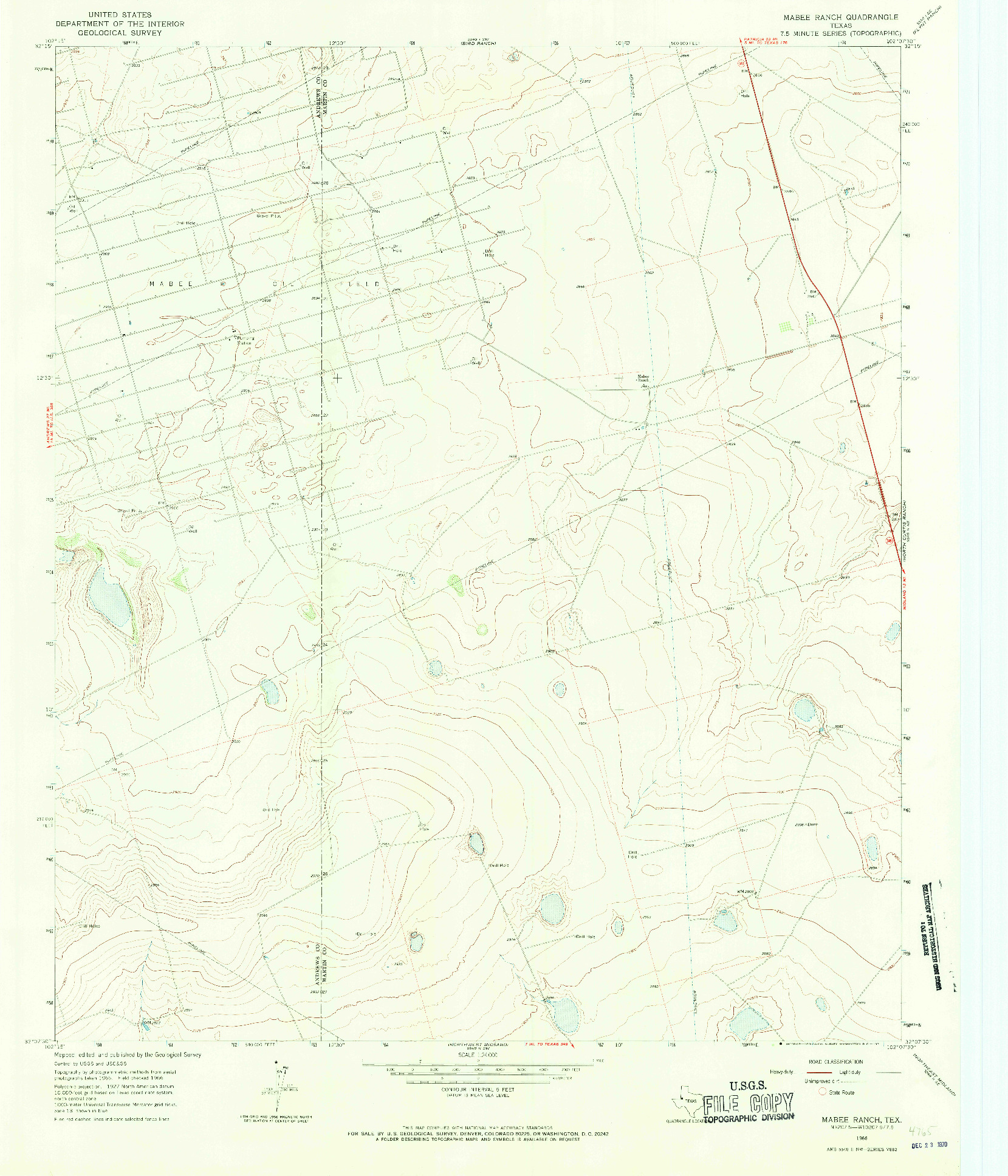 USGS 1:24000-SCALE QUADRANGLE FOR MABEE RANCH, TX 1966