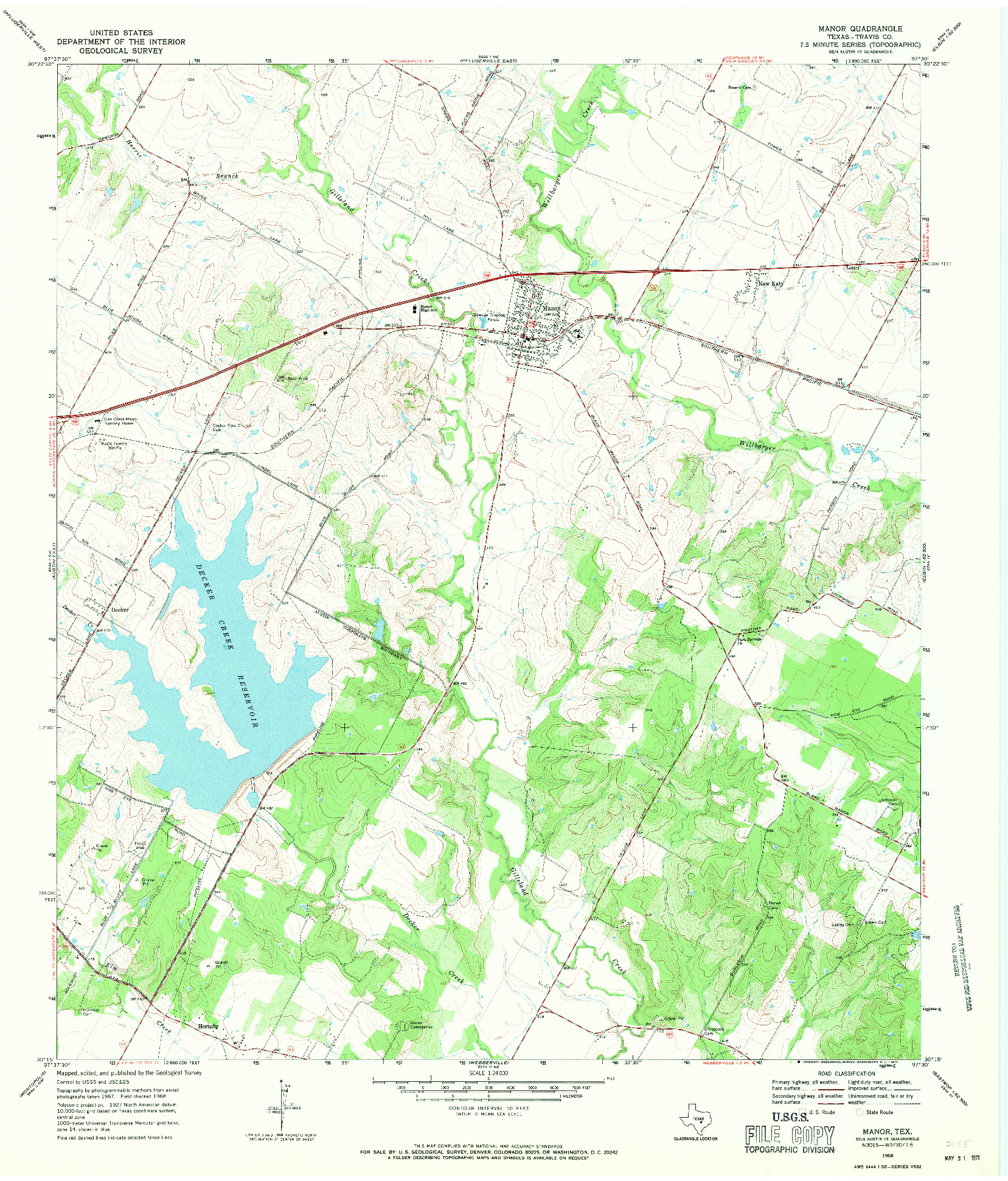 USGS 1:24000-SCALE QUADRANGLE FOR MANOR, TX 1968