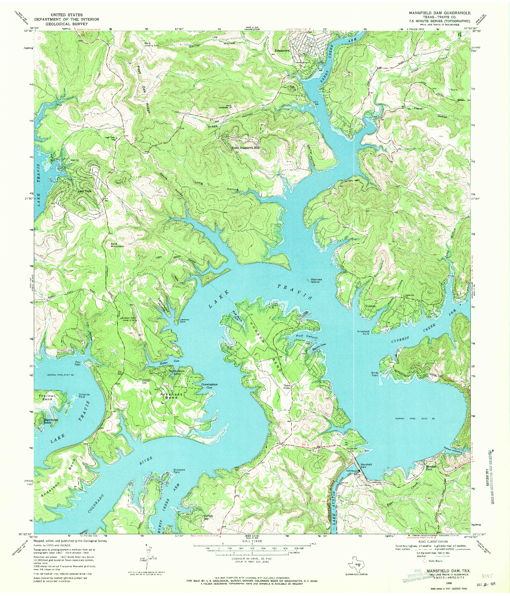 USGS 1:24000-SCALE QUADRANGLE FOR MANSFIELD DAM, TX 1968