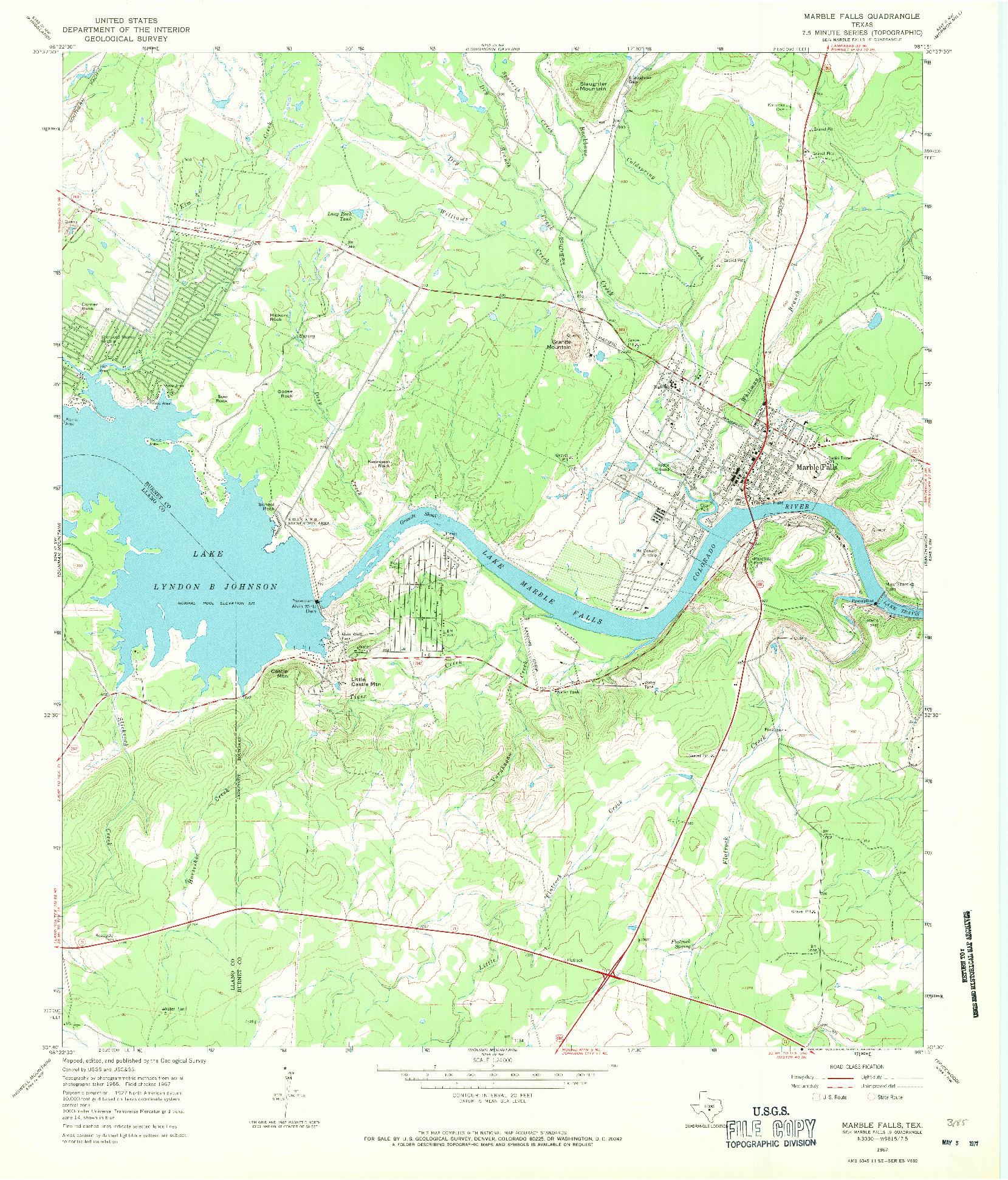 USGS 1:24000-SCALE QUADRANGLE FOR MARBLE FALLS, TX 1967