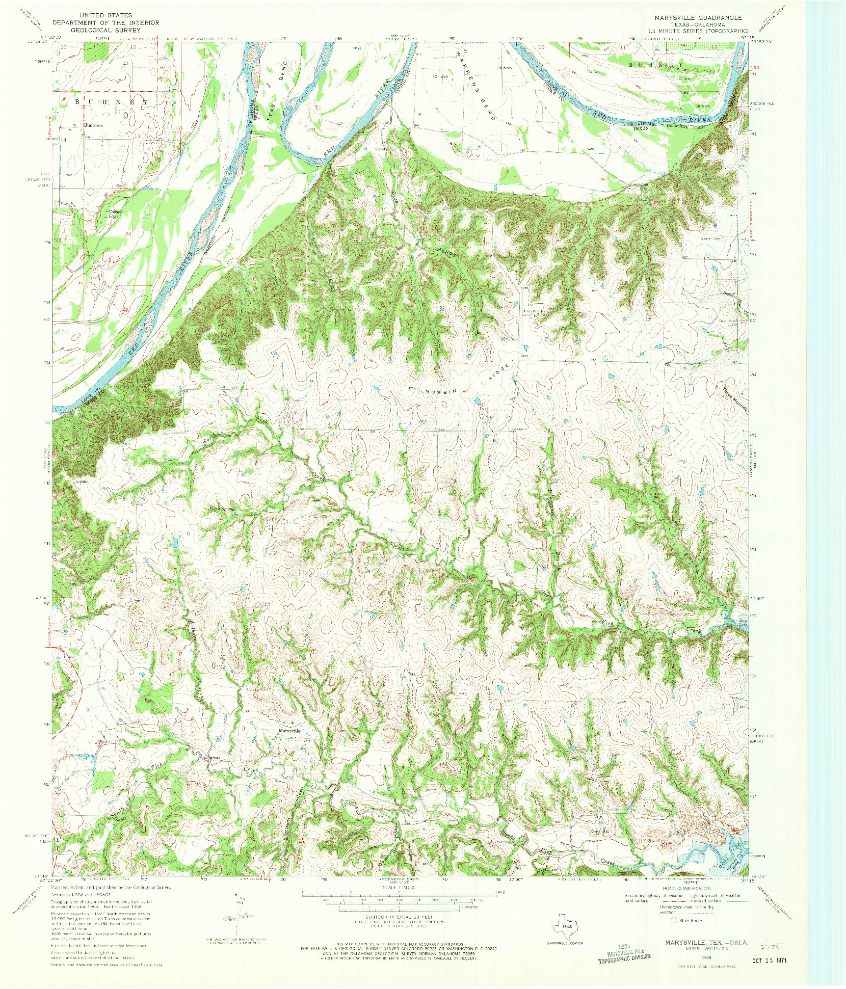 USGS 1:24000-SCALE QUADRANGLE FOR MARYSVILLE, TX 1968