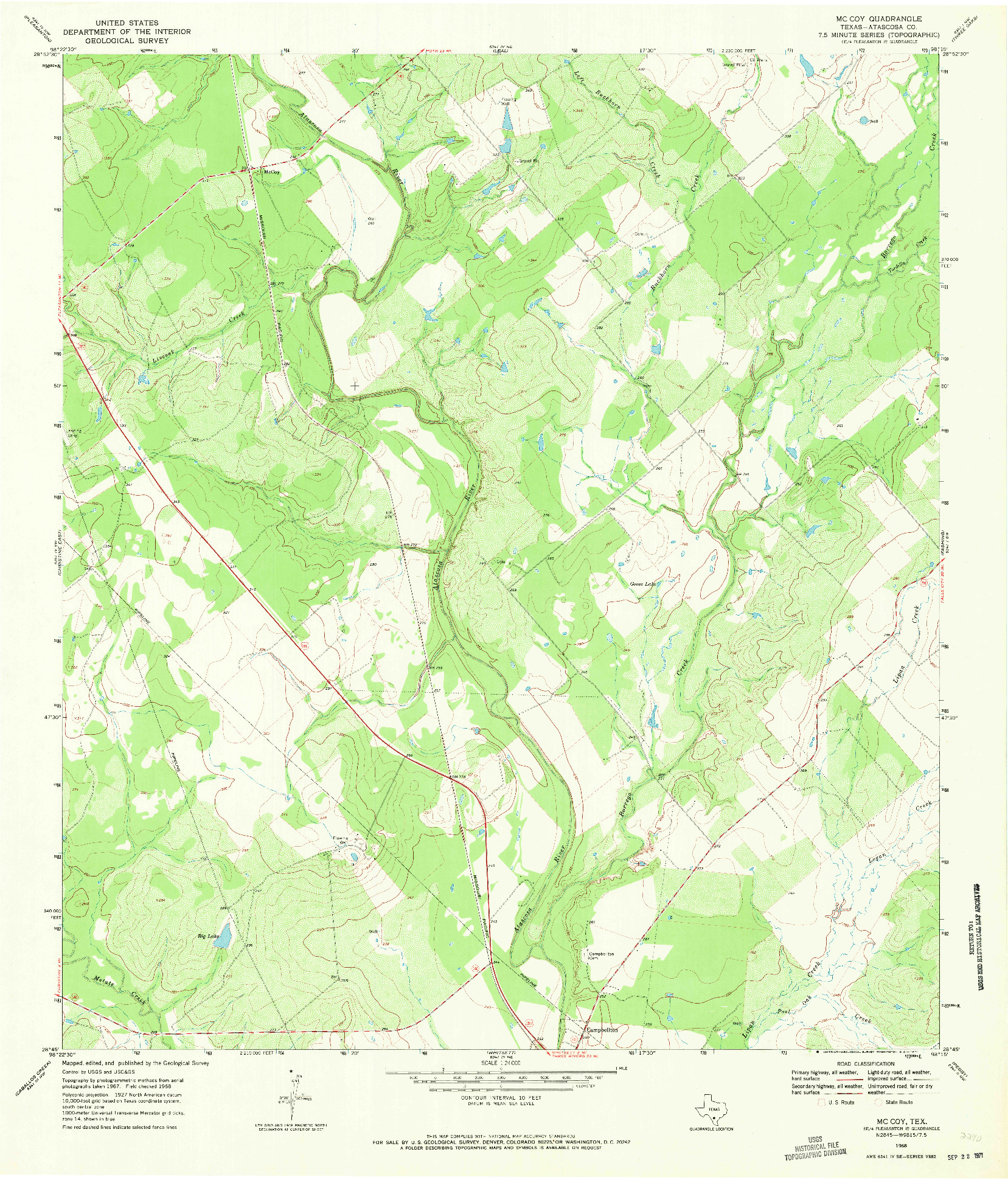 USGS 1:24000-SCALE QUADRANGLE FOR MCCOY, TX 1968