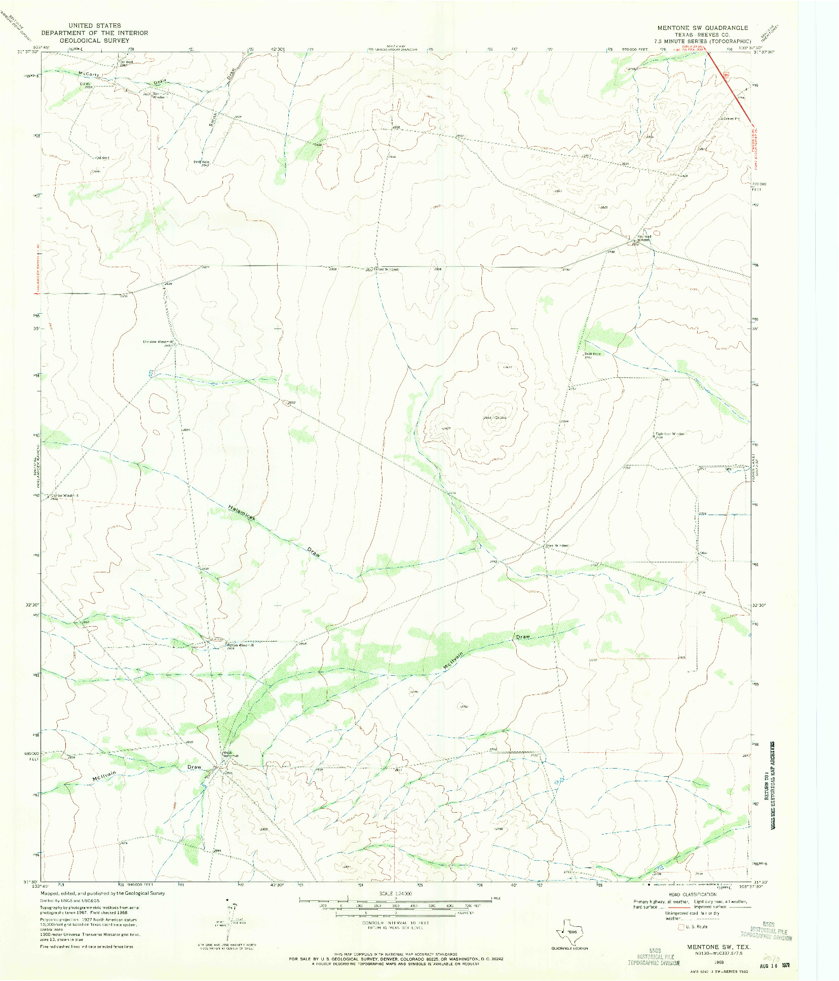 USGS 1:24000-SCALE QUADRANGLE FOR MENTONE SW, TX 1968