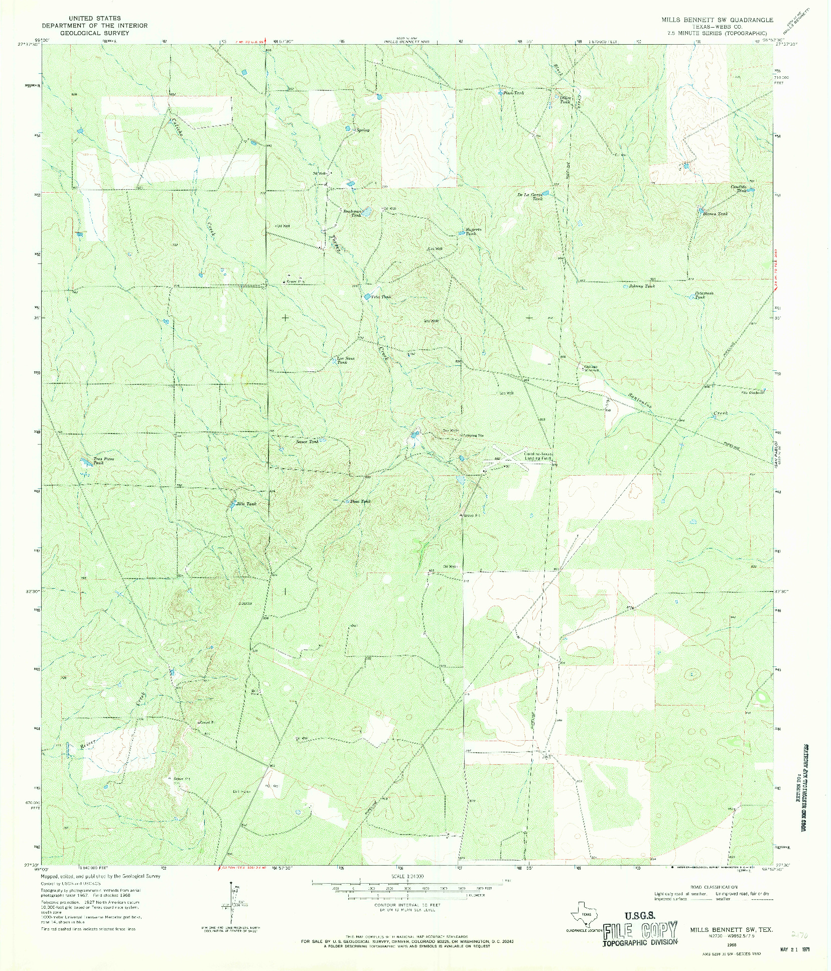 USGS 1:24000-SCALE QUADRANGLE FOR MILLS BENNETT SW, TX 1968