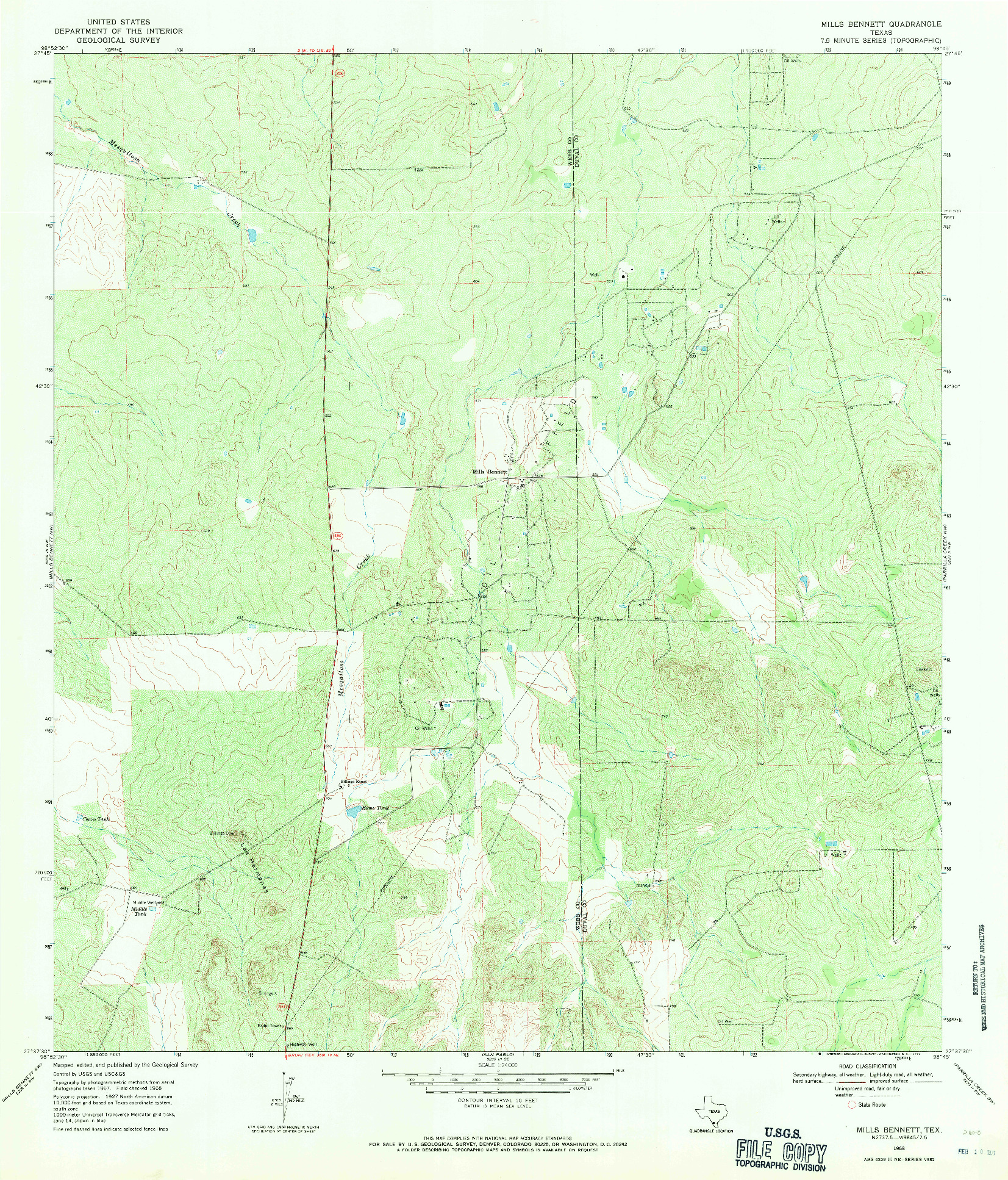 USGS 1:24000-SCALE QUADRANGLE FOR MILLS BENNETT, TX 1968