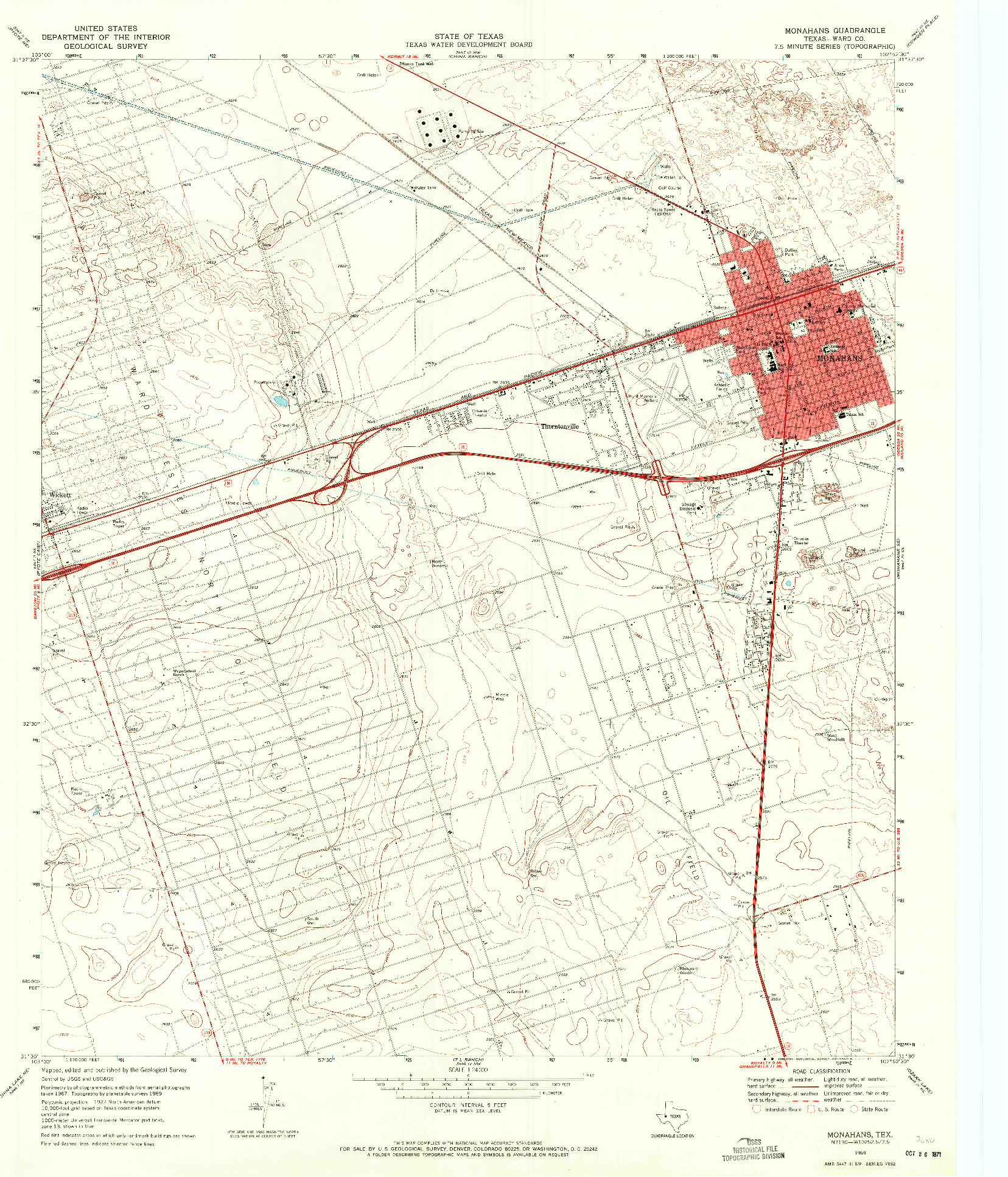 USGS 1:24000-SCALE QUADRANGLE FOR MONAHANS, TX 1969