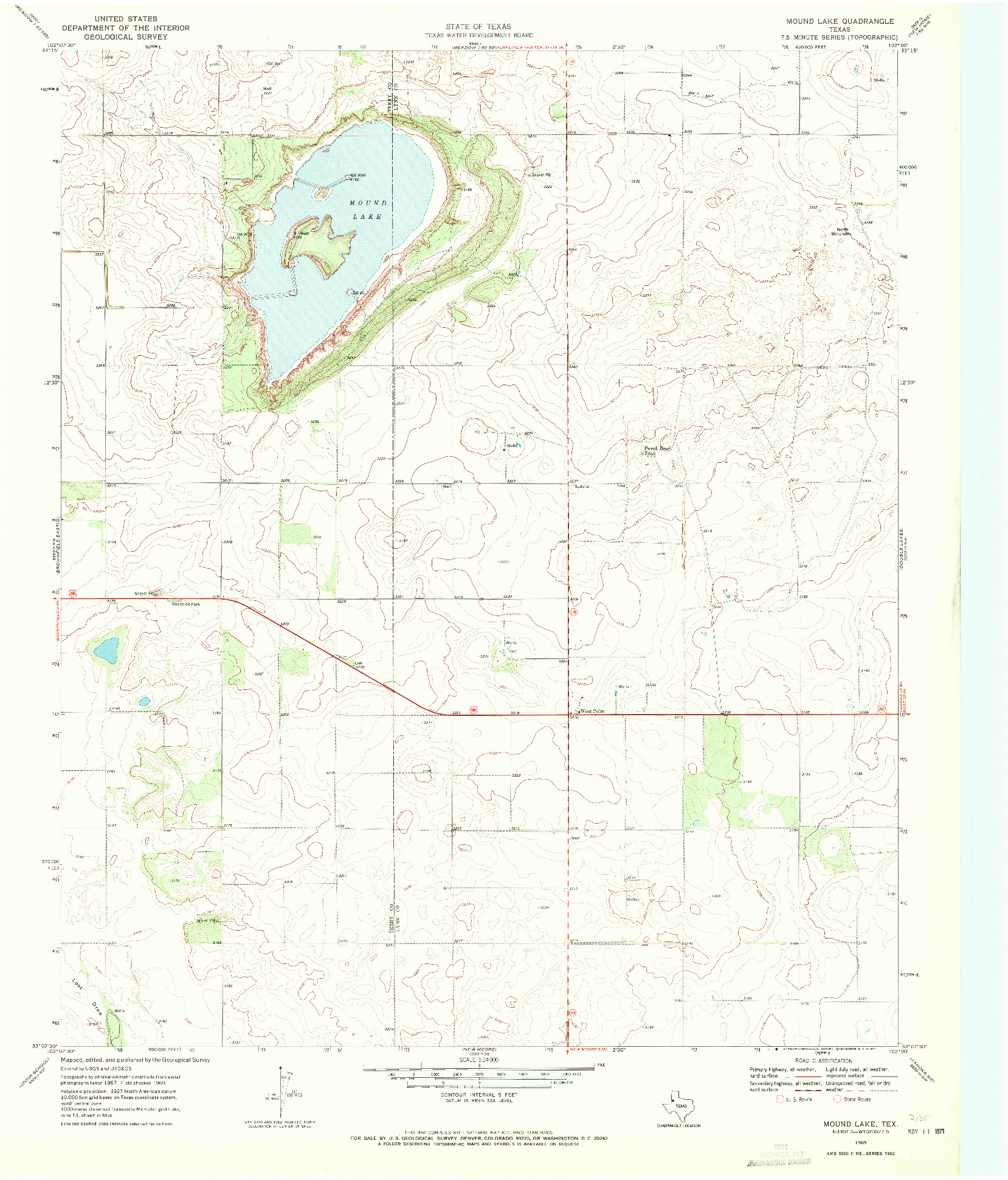 USGS 1:24000-SCALE QUADRANGLE FOR MOUND LAKE, TX 1969