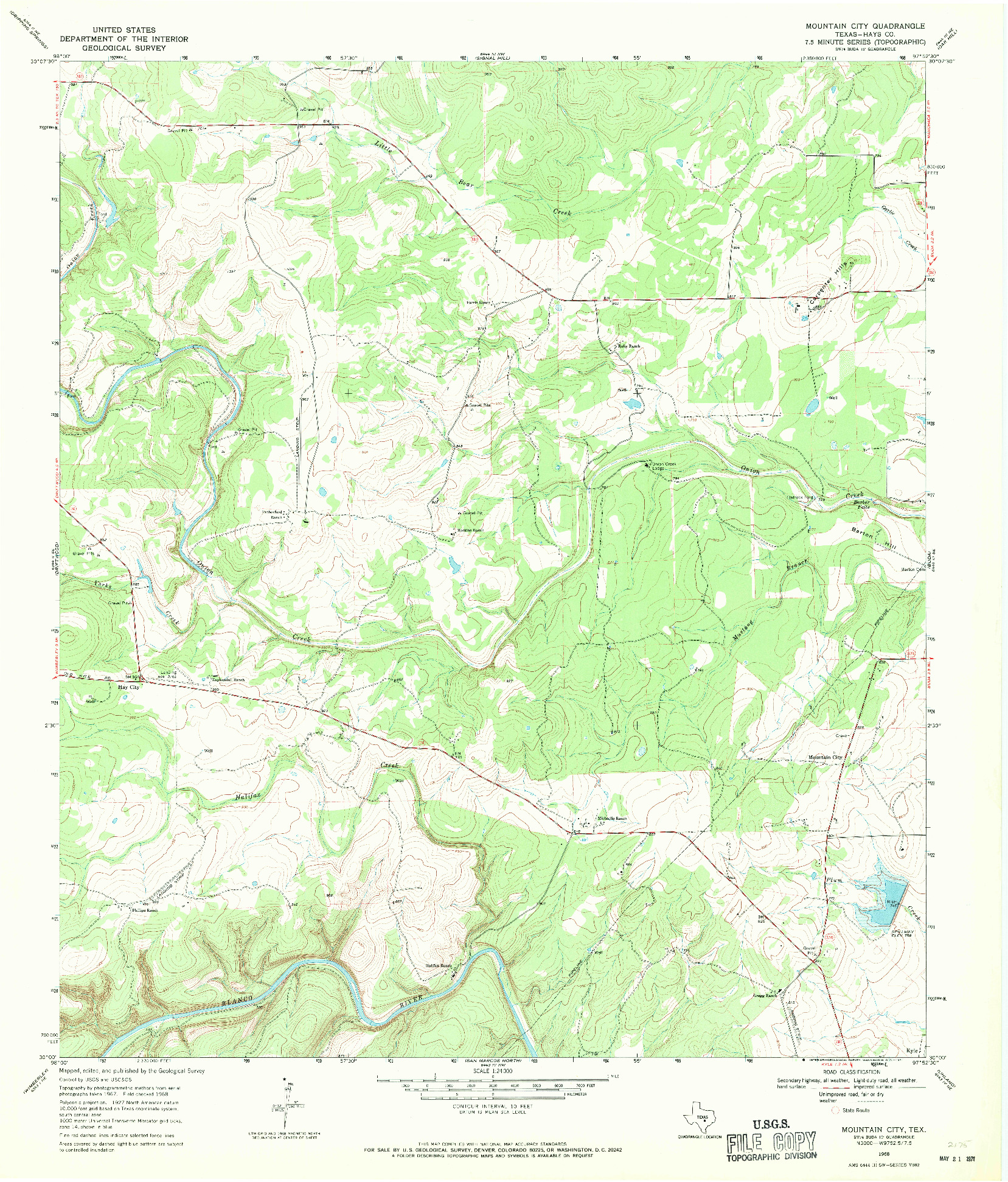 USGS 1:24000-SCALE QUADRANGLE FOR MOUNTAIN CITY, TX 1968