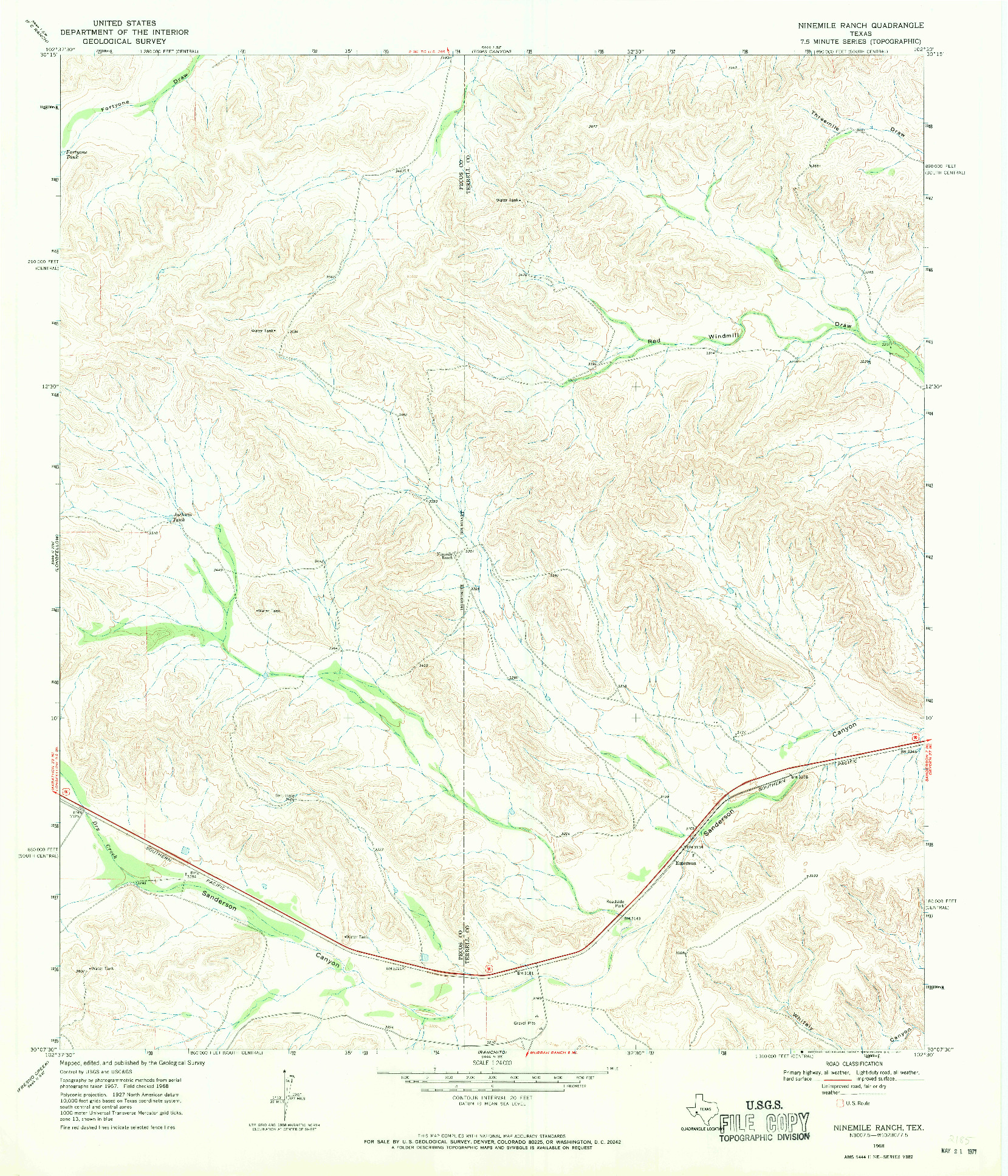 USGS 1:24000-SCALE QUADRANGLE FOR NINEMILE RANCH, TX 1968