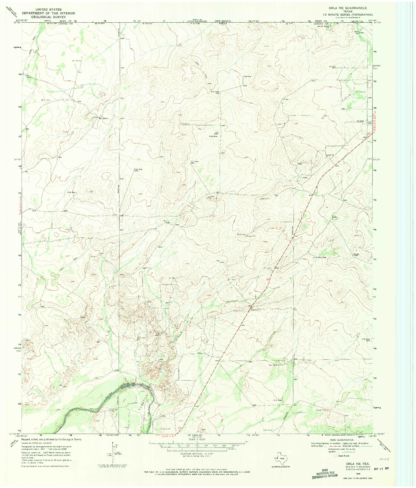 USGS 1:24000-SCALE QUADRANGLE FOR ORLA NE, TX 1968