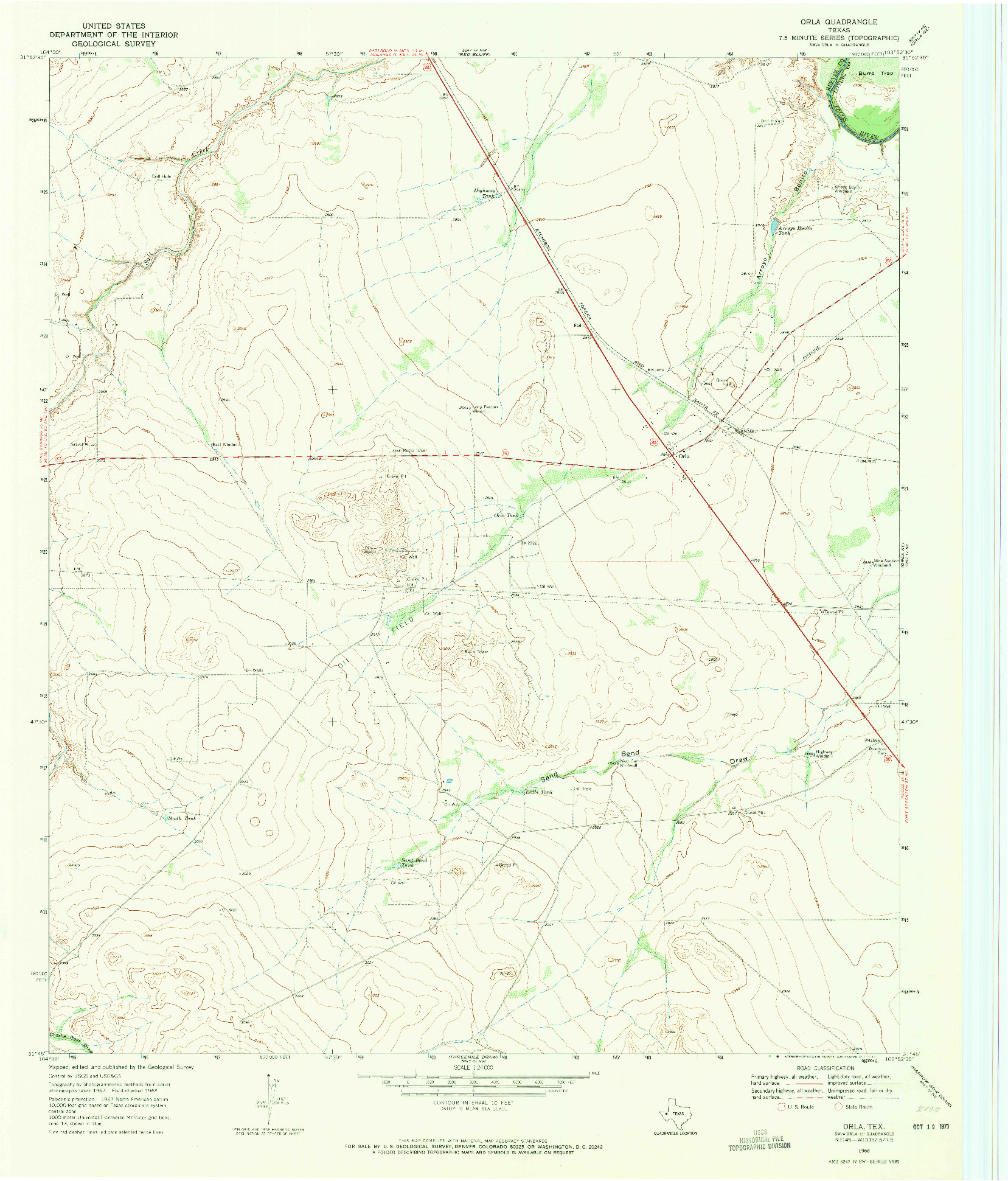 USGS 1:24000-SCALE QUADRANGLE FOR ORLA, TX 1968
