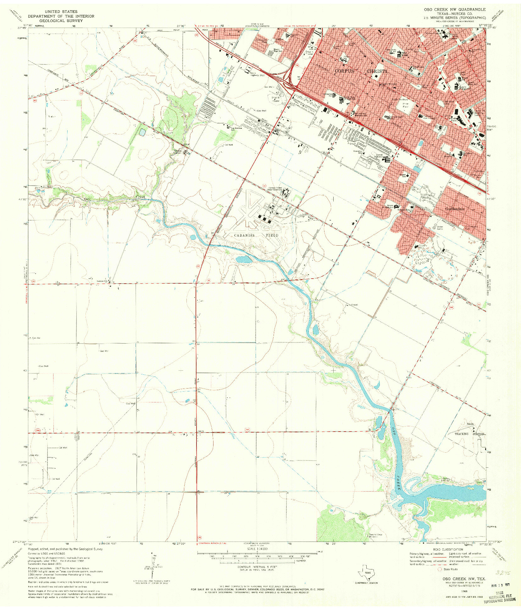 USGS 1:24000-SCALE QUADRANGLE FOR OSO CREEK NW, TX 1968