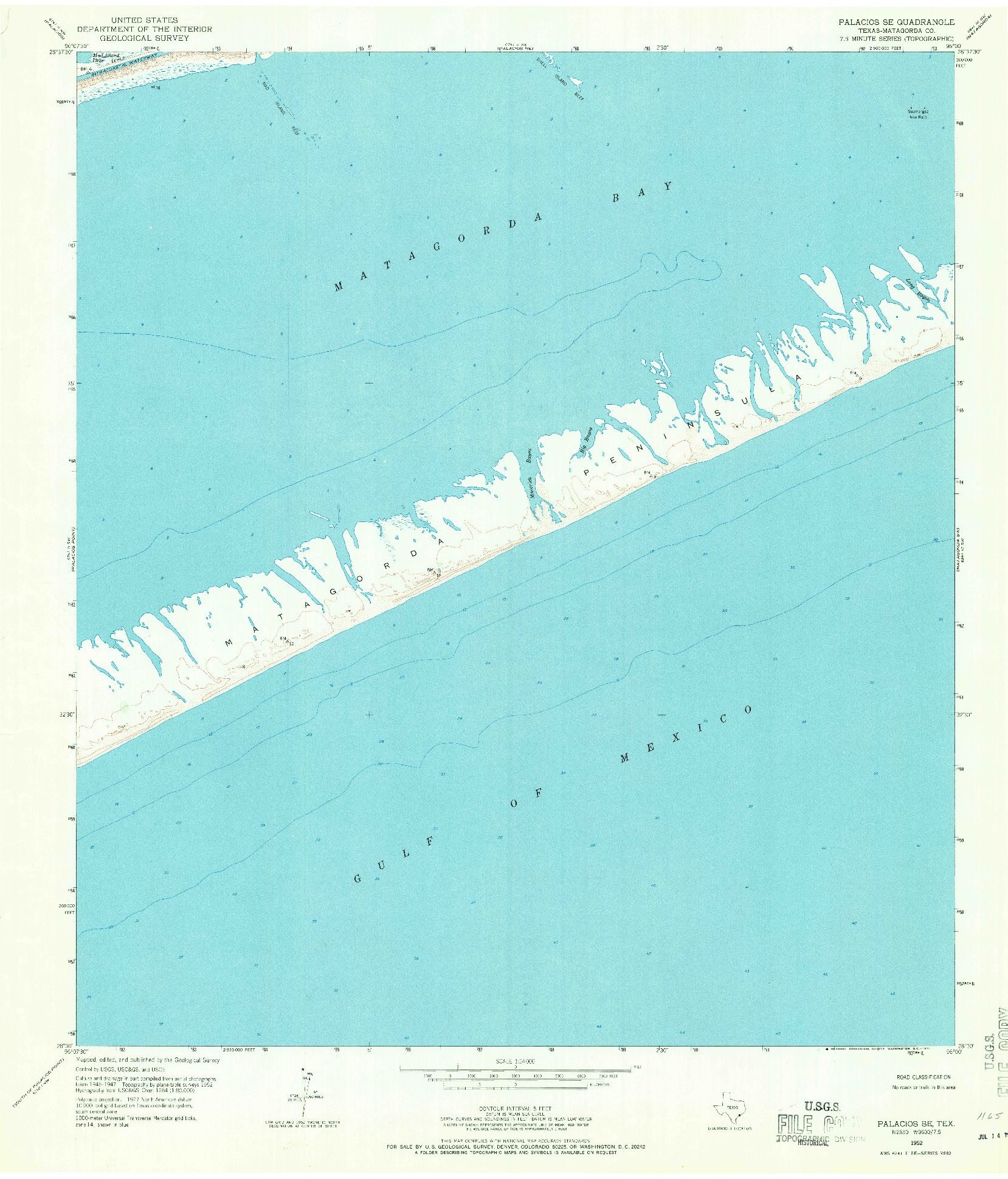 USGS 1:24000-SCALE QUADRANGLE FOR PALACIOS SE, TX 1952