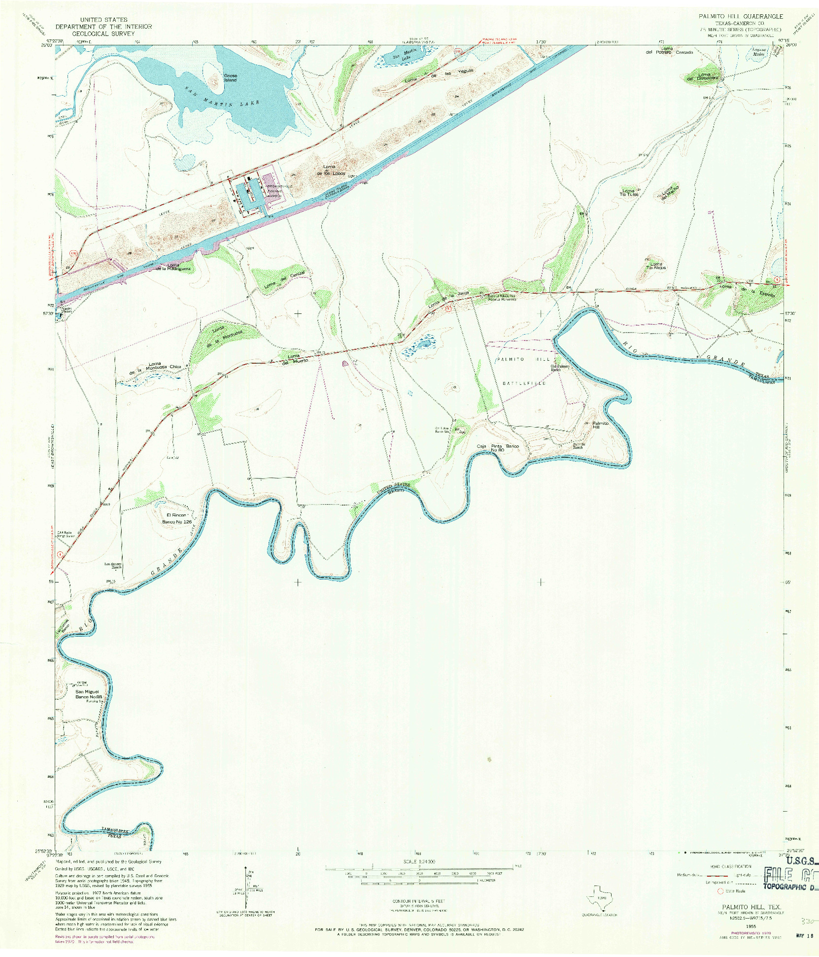 USGS 1:24000-SCALE QUADRANGLE FOR PALMITO HILL, TX 1955