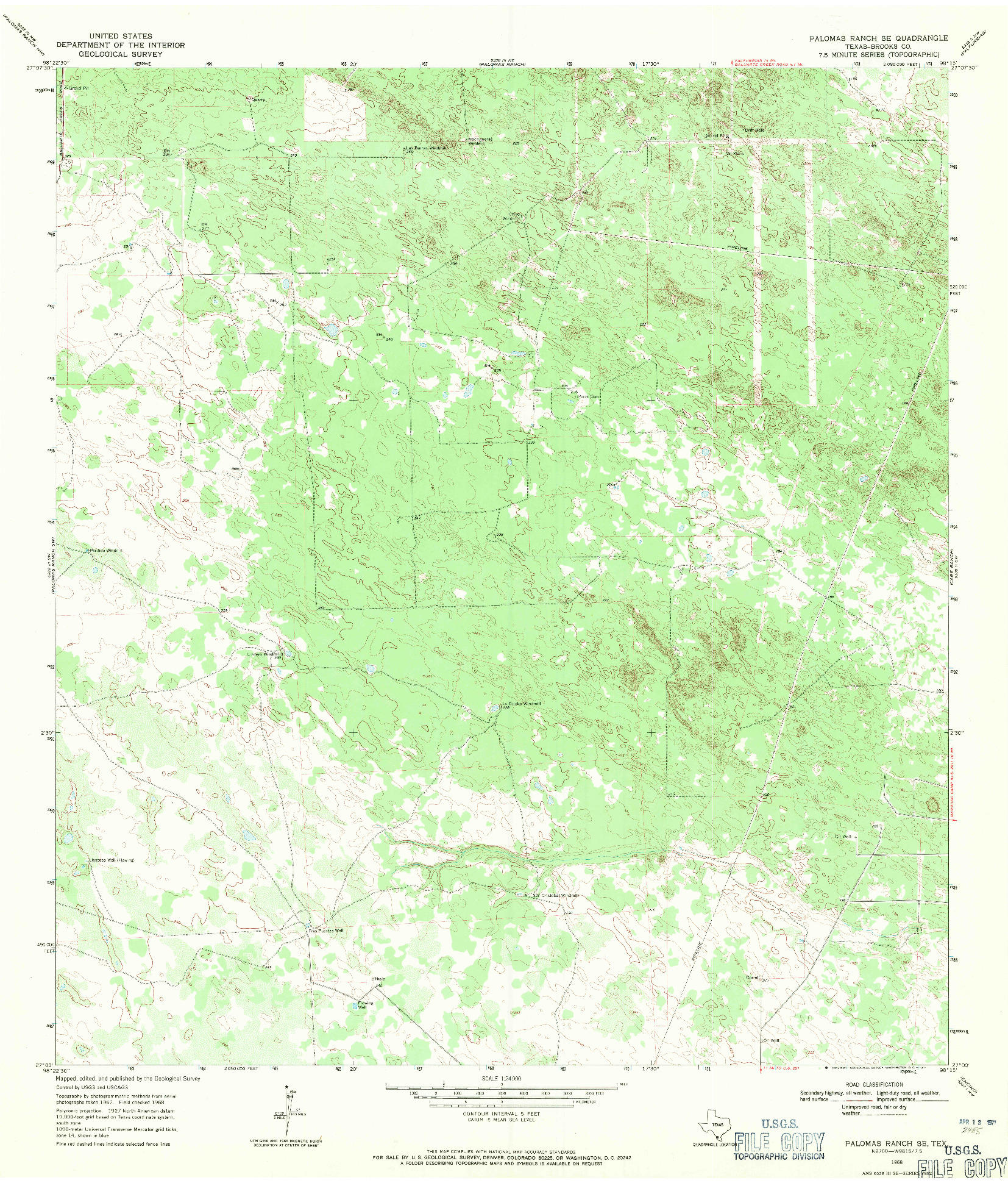 USGS 1:24000-SCALE QUADRANGLE FOR PALOMAS RANCH SE, TX 1968