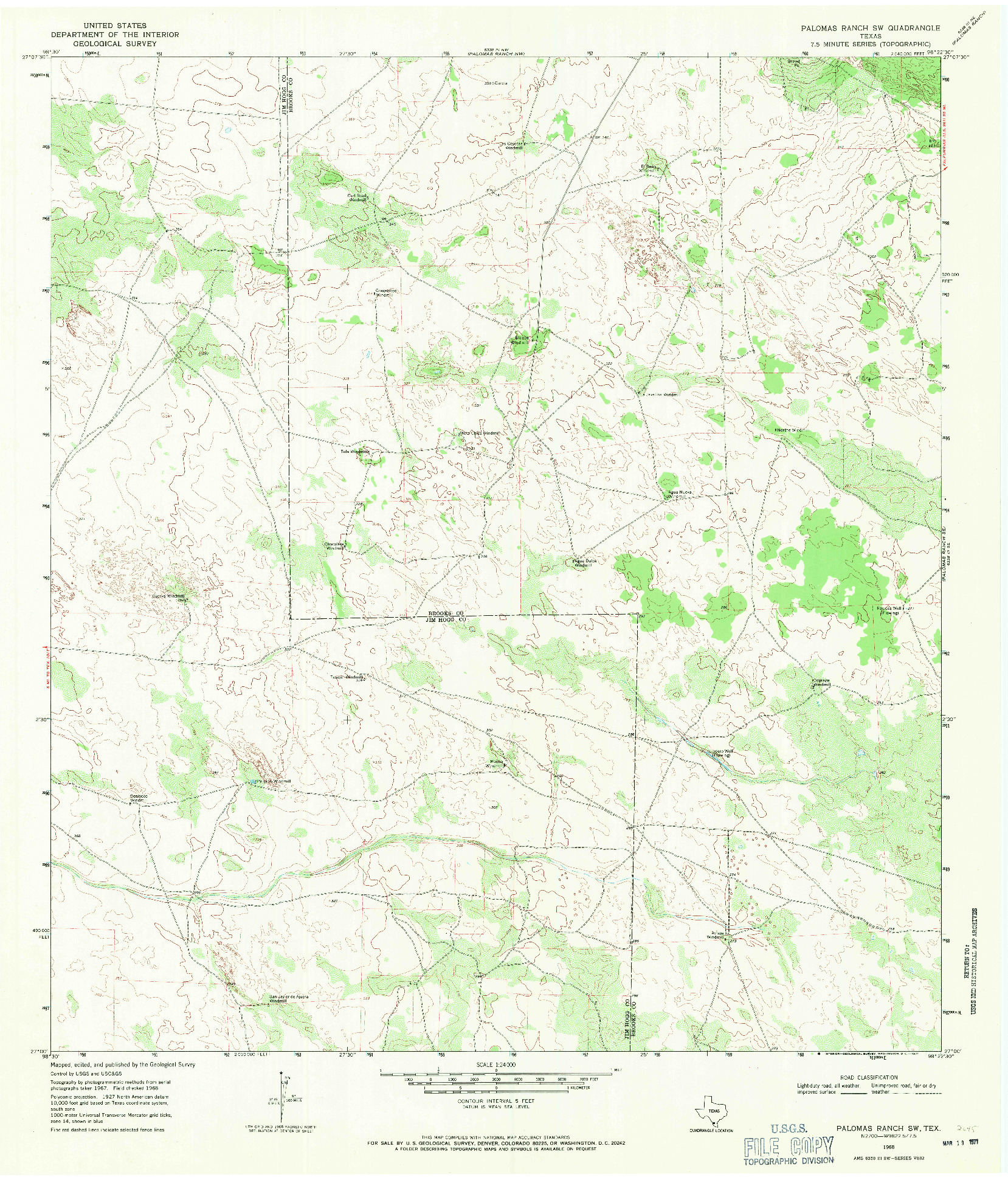 USGS 1:24000-SCALE QUADRANGLE FOR PALOMAS RANCH SW, TX 1968