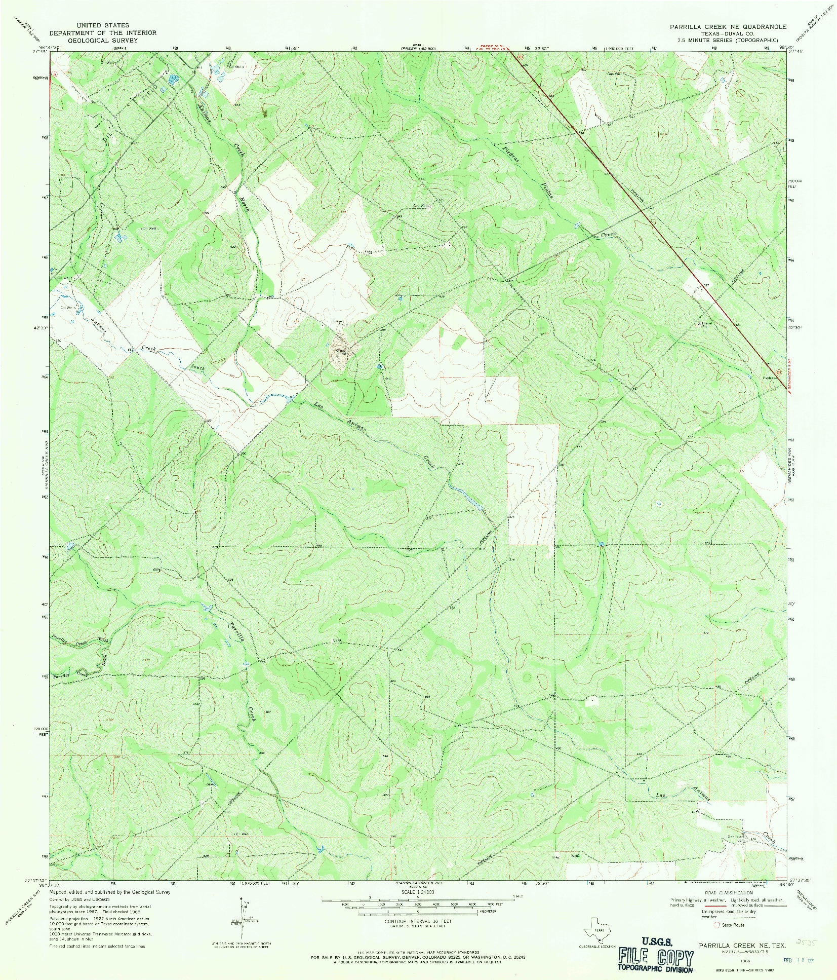USGS 1:24000-SCALE QUADRANGLE FOR PARRILLA CREEK NE, TX 1968