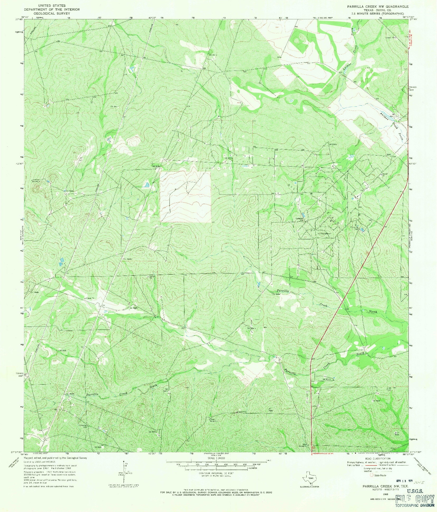 USGS 1:24000-SCALE QUADRANGLE FOR PARRILLA CREEK NW, TX 1968