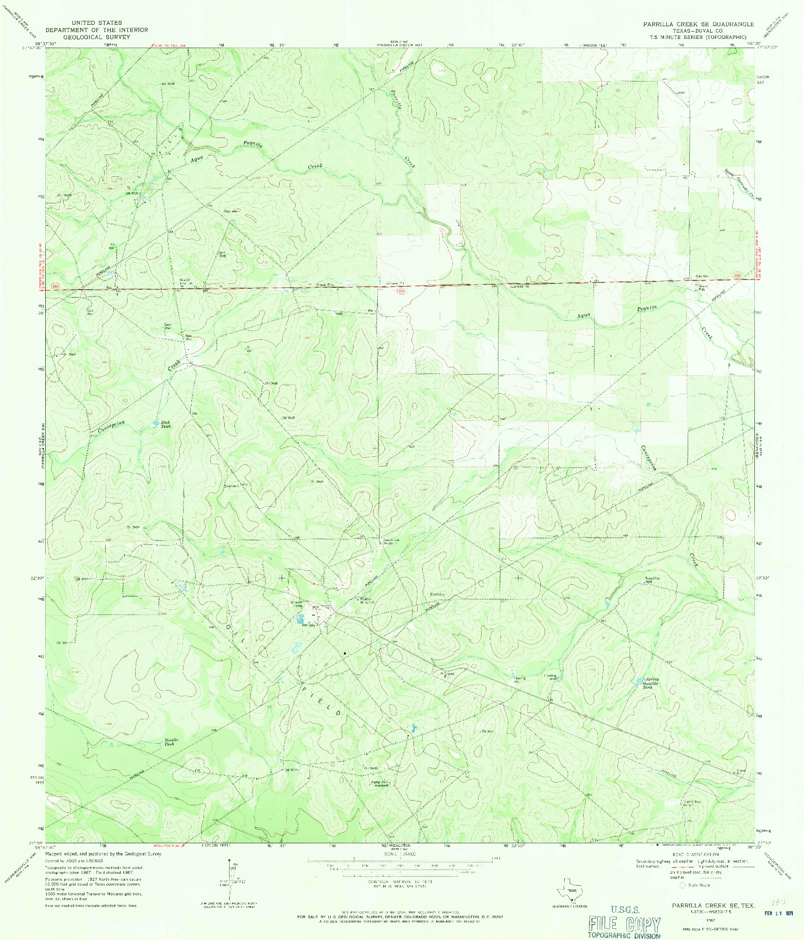 USGS 1:24000-SCALE QUADRANGLE FOR PARRILLA CREEK SE, TX 1967