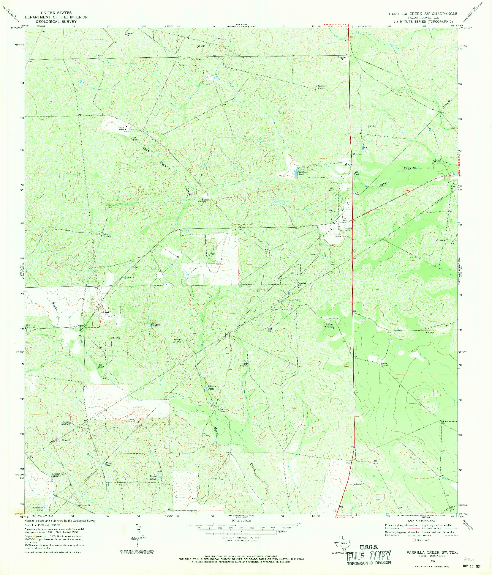 USGS 1:24000-SCALE QUADRANGLE FOR PARRILLA CREEK SW, TX 1968