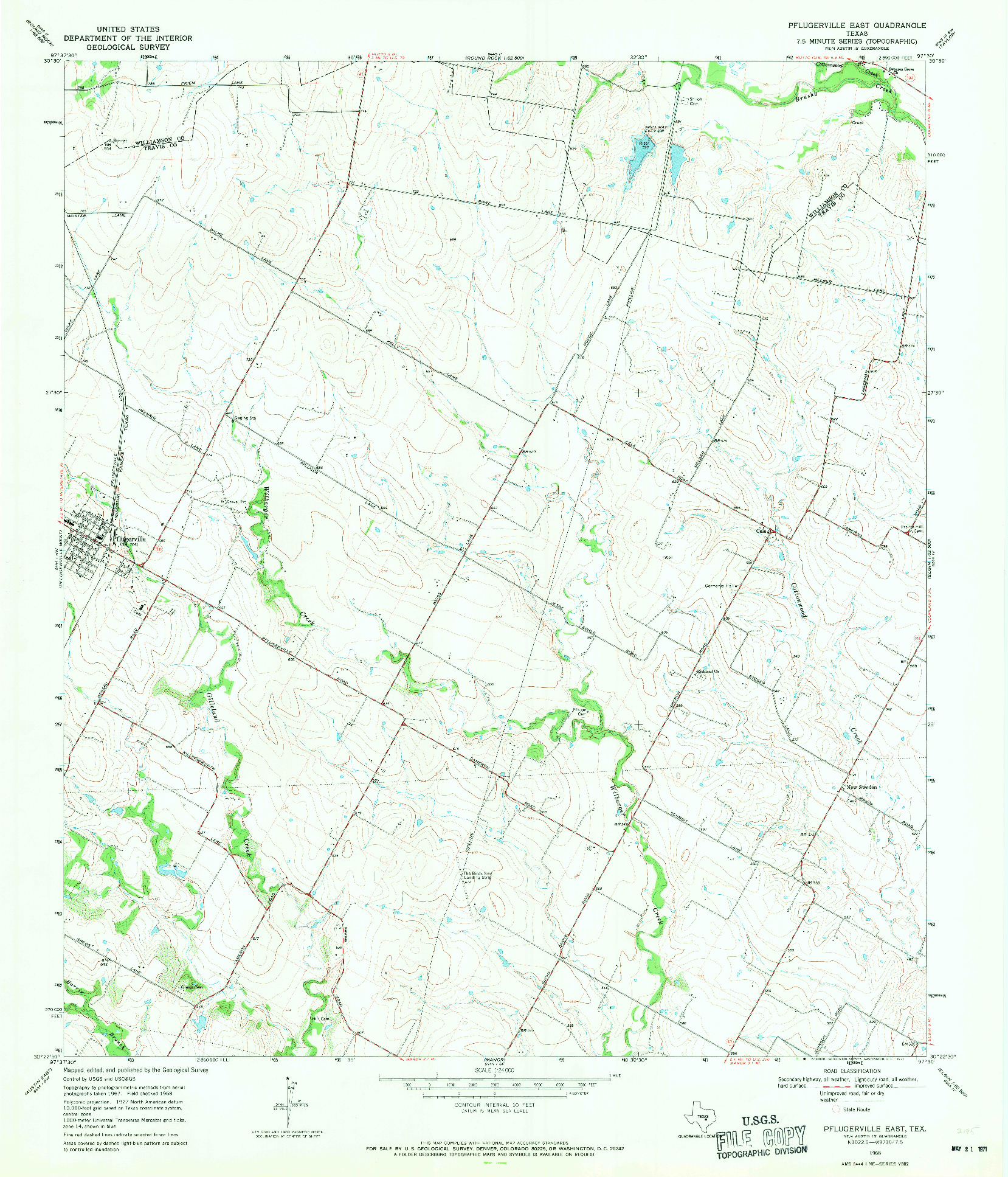 USGS 1:24000-SCALE QUADRANGLE FOR PFLUGERVILLE EAST, TX 1968