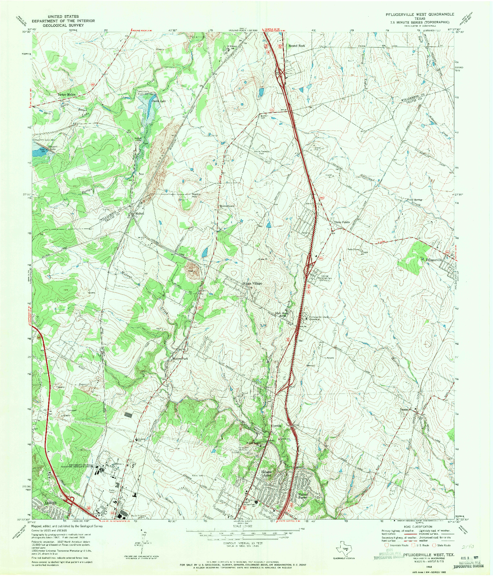 USGS 1:24000-SCALE QUADRANGLE FOR PFLUGERVILLE WEST, TX 1968