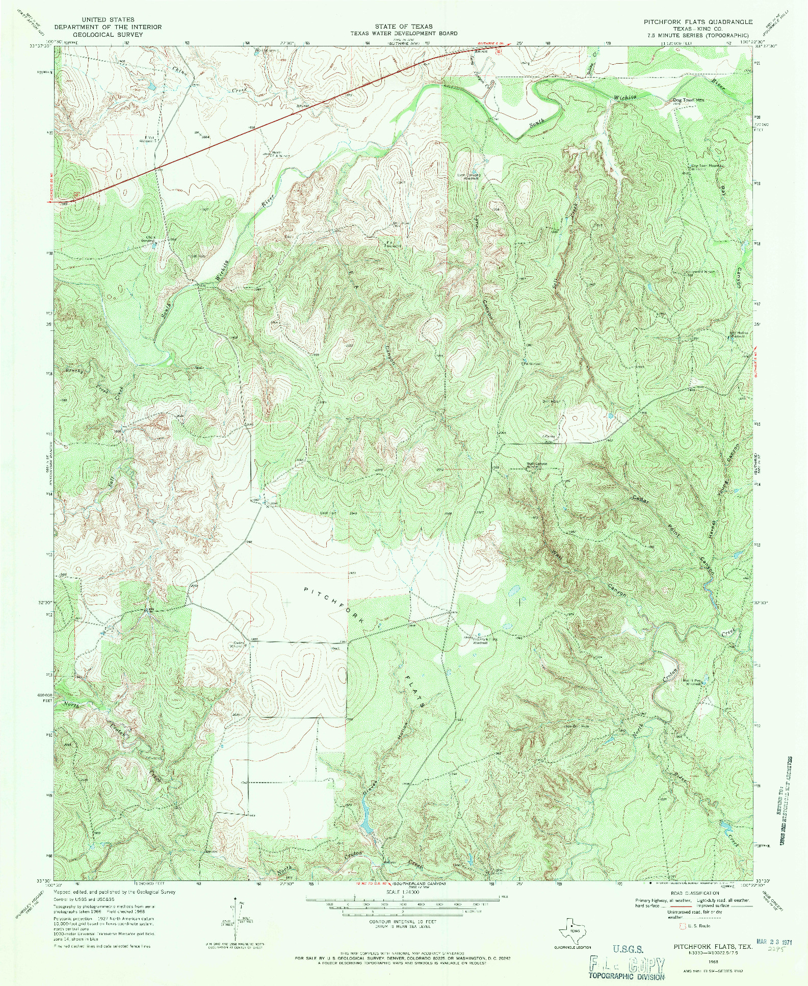 USGS 1:24000-SCALE QUADRANGLE FOR PITCHFORK FLATS, TX 1968