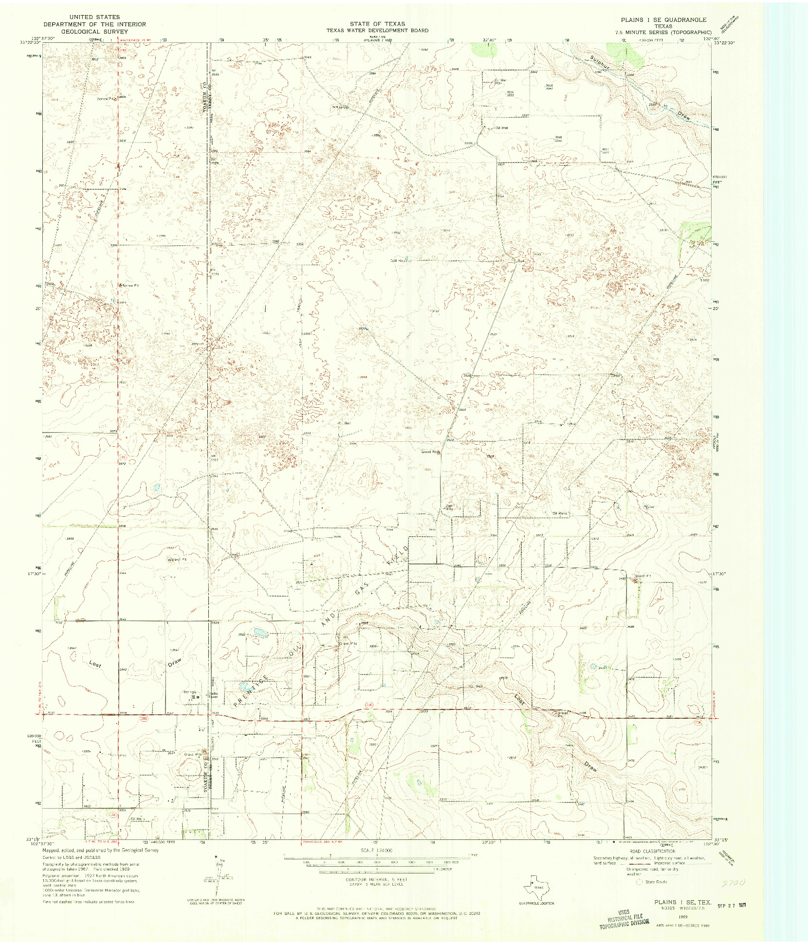 USGS 1:24000-SCALE QUADRANGLE FOR PLAINS 1 SE, TX 1969