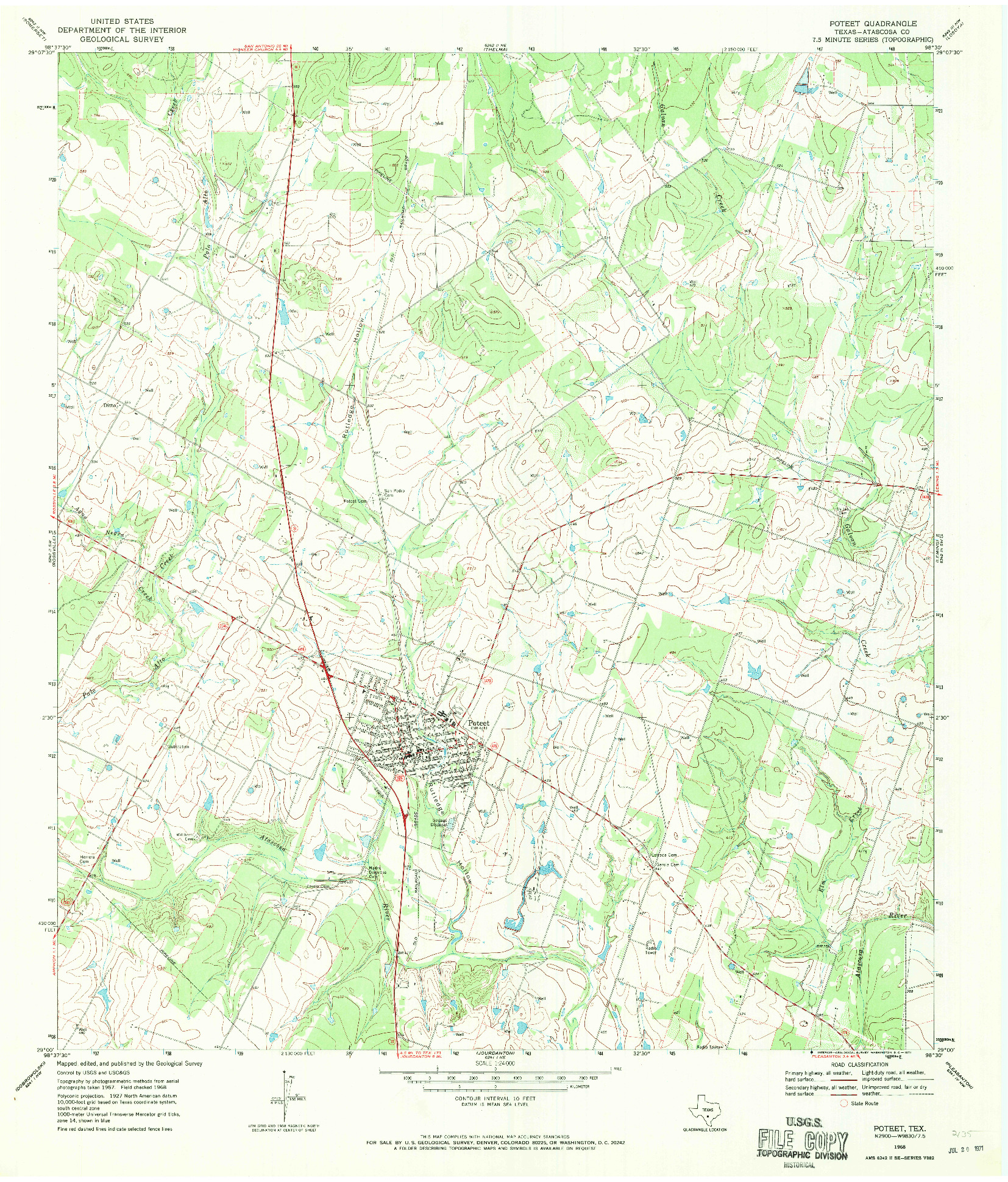 USGS 1:24000-SCALE QUADRANGLE FOR POTEET, TX 1968