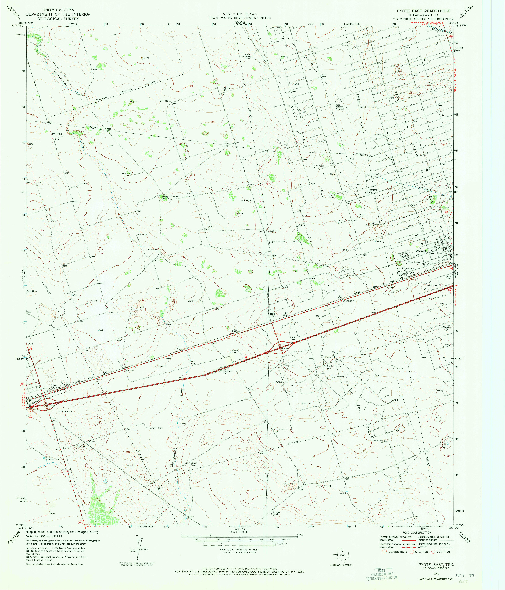 USGS 1:24000-SCALE QUADRANGLE FOR PYOTE EAST, TX 1969