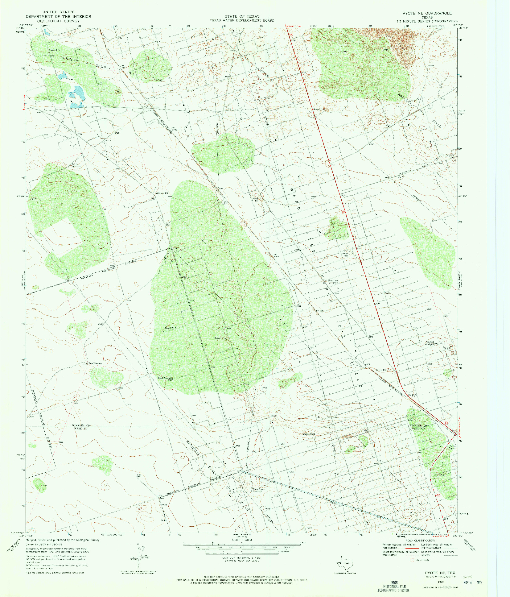 USGS 1:24000-SCALE QUADRANGLE FOR PYOTE NE, TX 1969