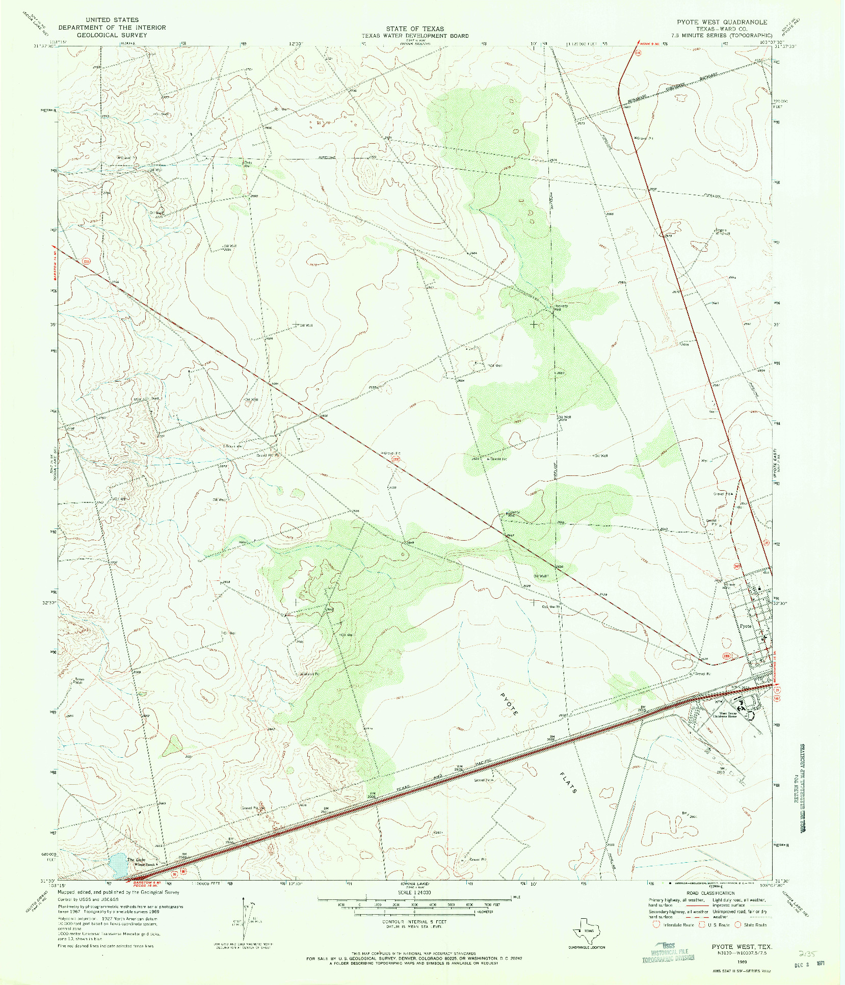 USGS 1:24000-SCALE QUADRANGLE FOR PYOTE WEST, TX 1969
