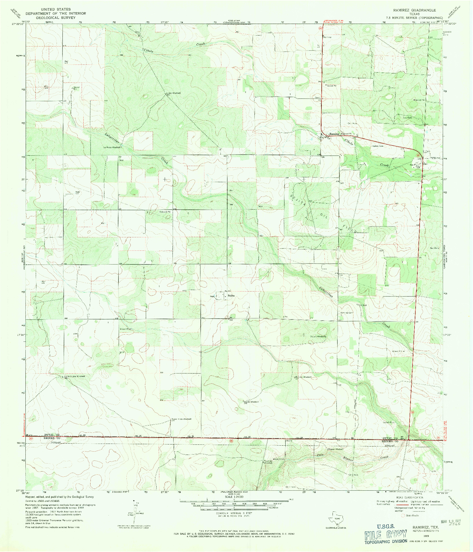 USGS 1:24000-SCALE QUADRANGLE FOR RAMIREZ, TX 1969
