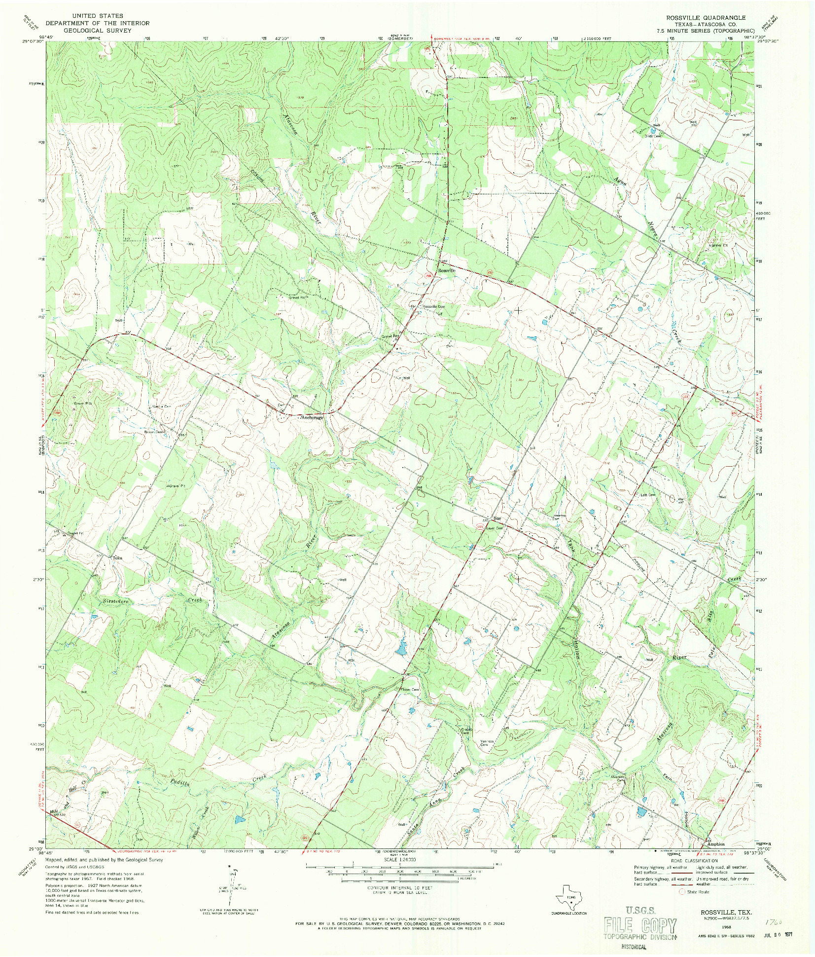 USGS 1:24000-SCALE QUADRANGLE FOR ROSSVILLE, TX 1968