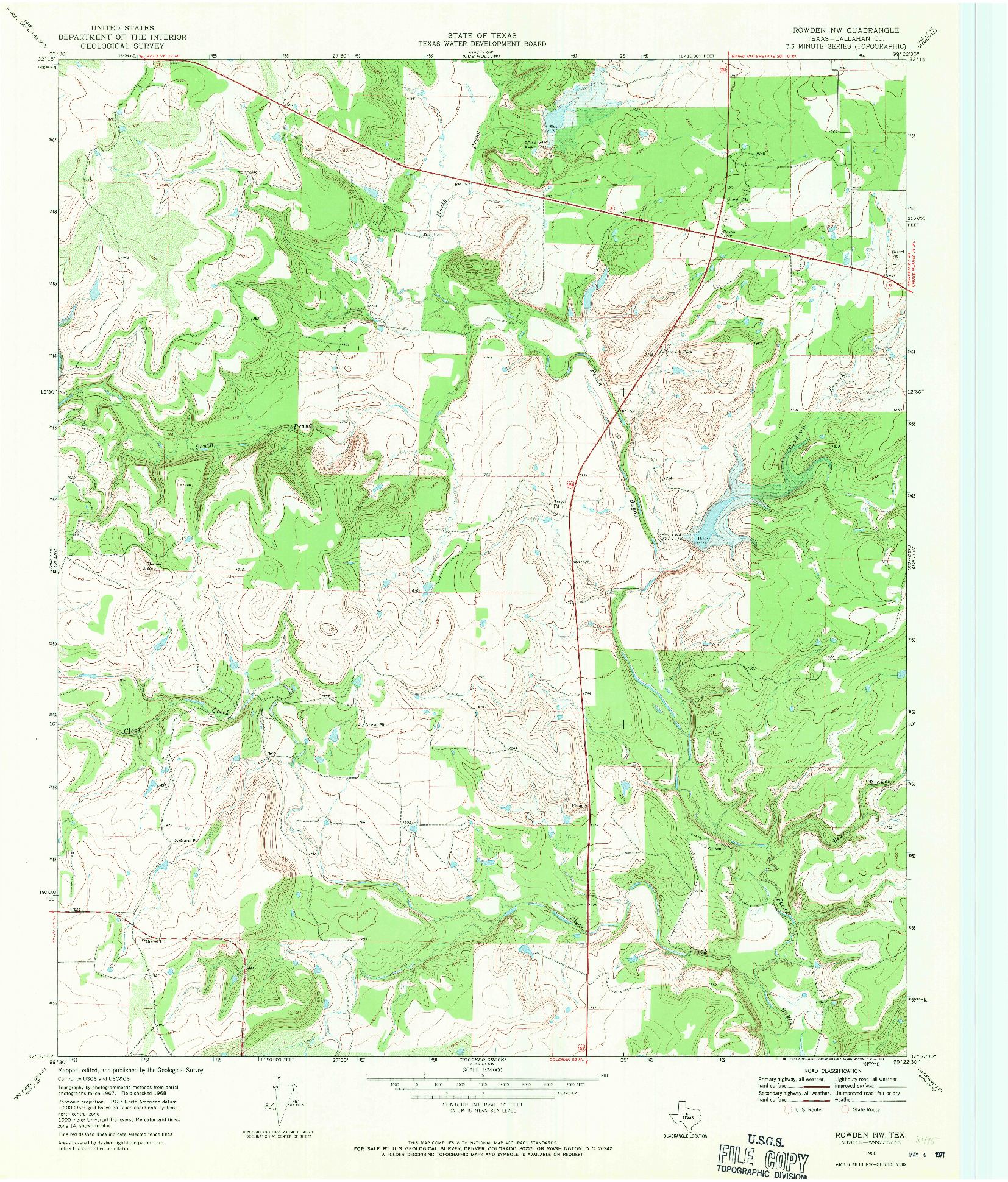 USGS 1:24000-SCALE QUADRANGLE FOR ROWDEN NW, TX 1968