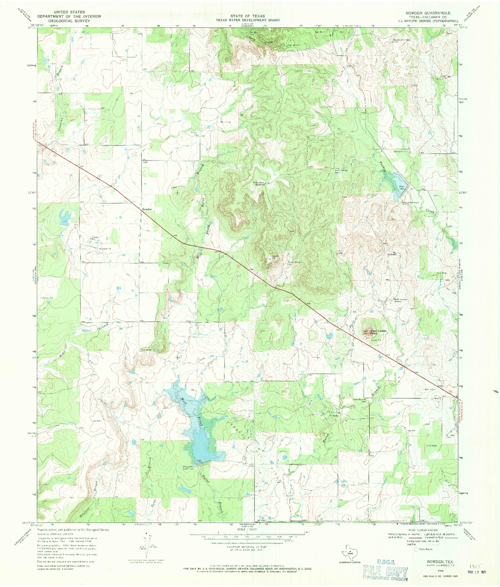 USGS 1:24000-SCALE QUADRANGLE FOR ROWDEN, TX 1968