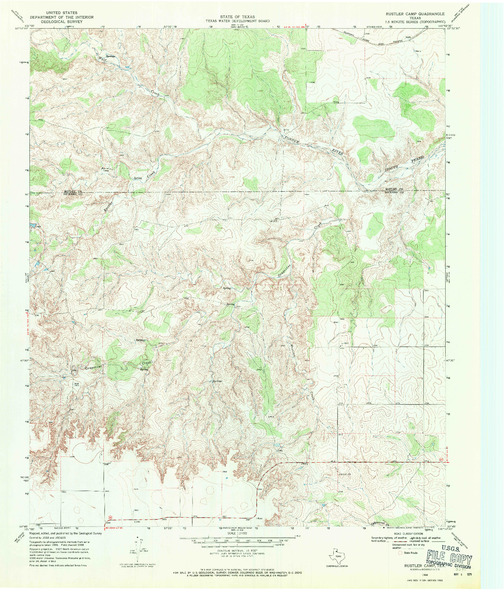 USGS 1:24000-SCALE QUADRANGLE FOR RUSTLER CAMP, TX 1968