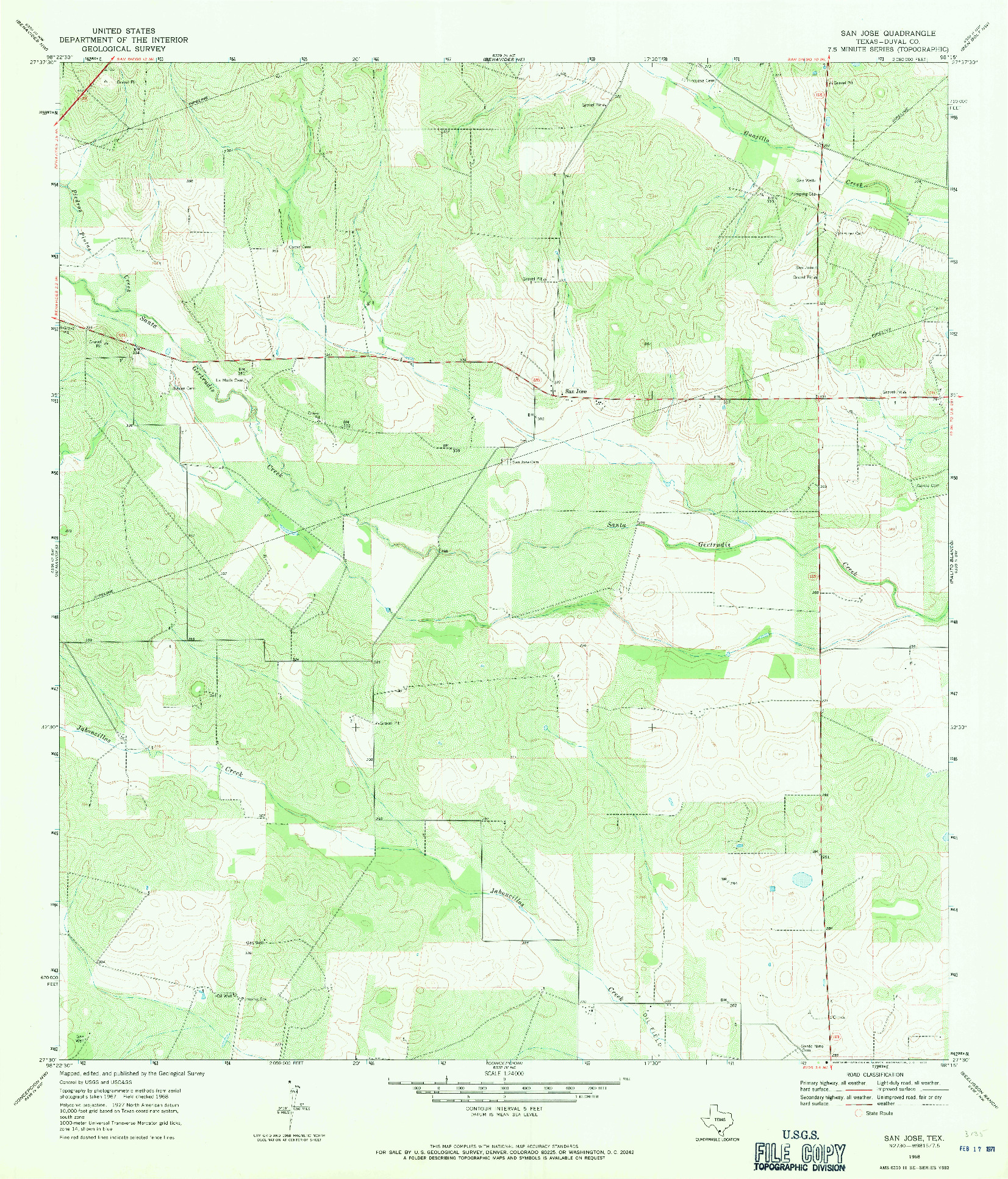 USGS 1:24000-SCALE QUADRANGLE FOR SAN JOSE, TX 1968